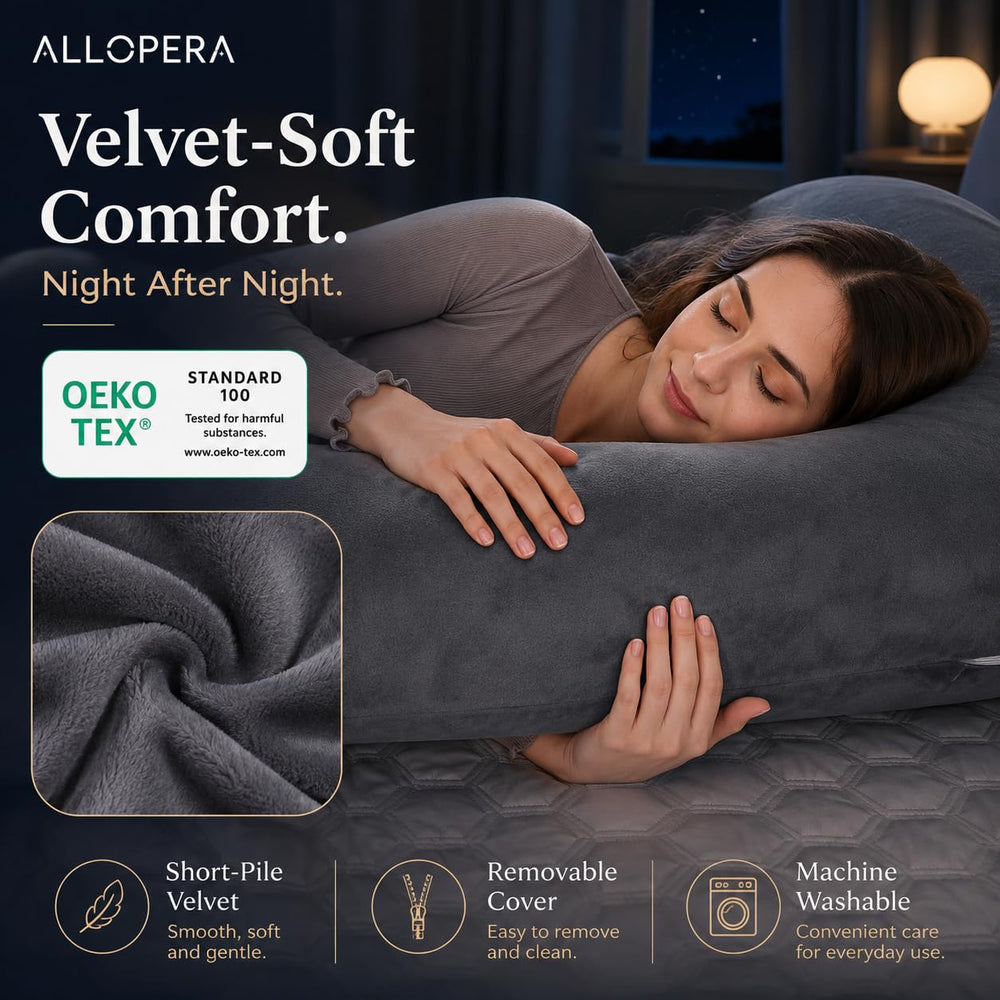 ALLOPERA pillow in bed demonstrating side-sleeping stability and comfort