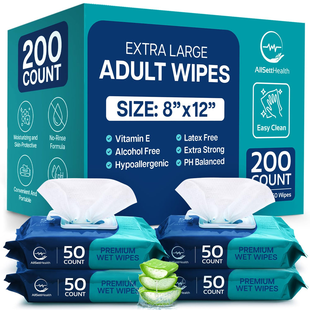 AllSett Health front packaging showing 200-count for convenient supply and hygiene