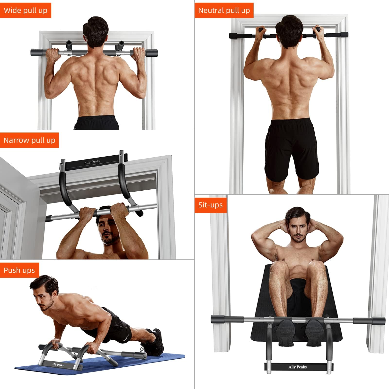 Ally Peaks pull up bar beside tape measure showing adjustable size for clarity