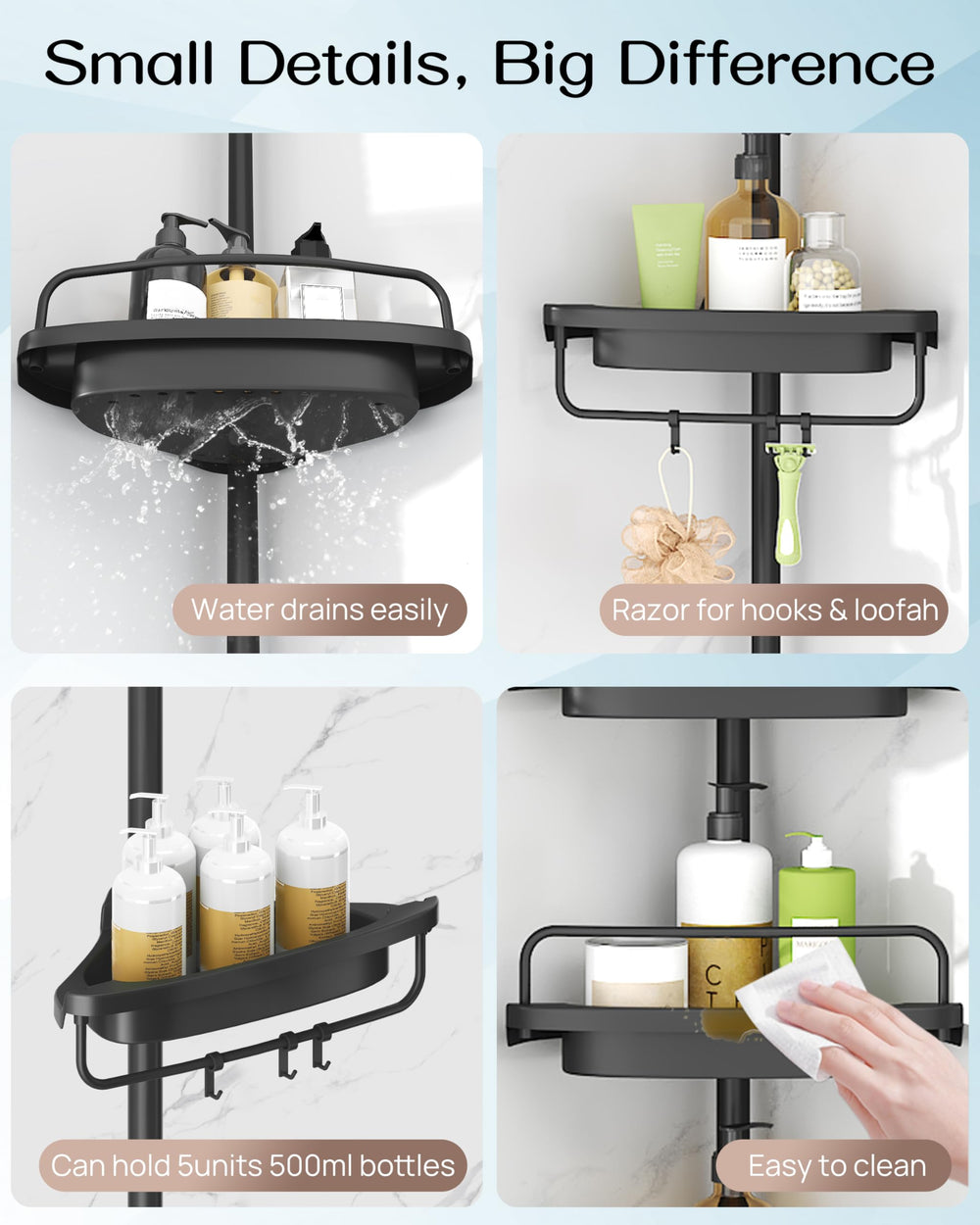 ALLZONE scale comparison with large 32 oz pump bottles to show shelf capacity and fit
