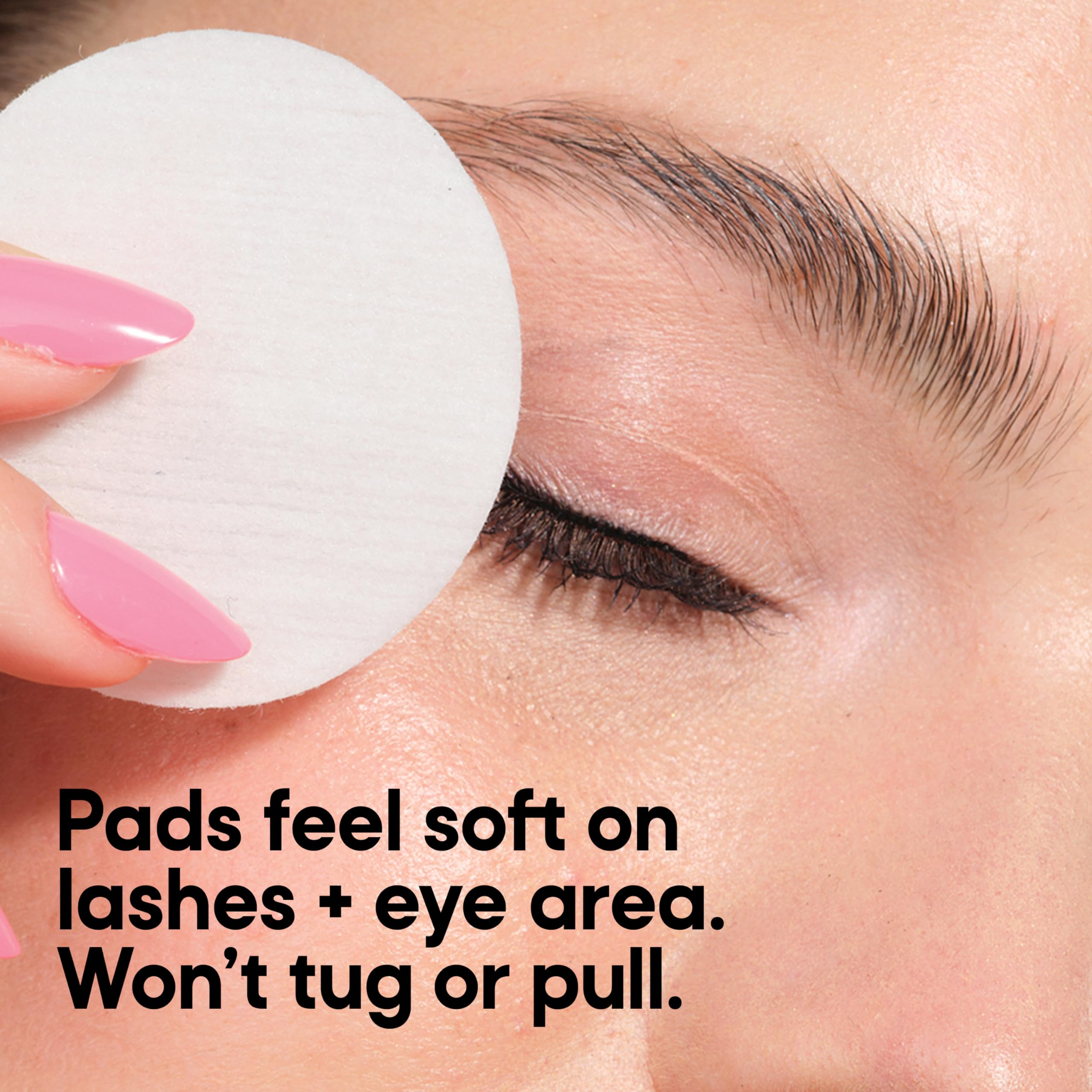 Almay pad removing mascara from lashes demonstrating effective cleanup