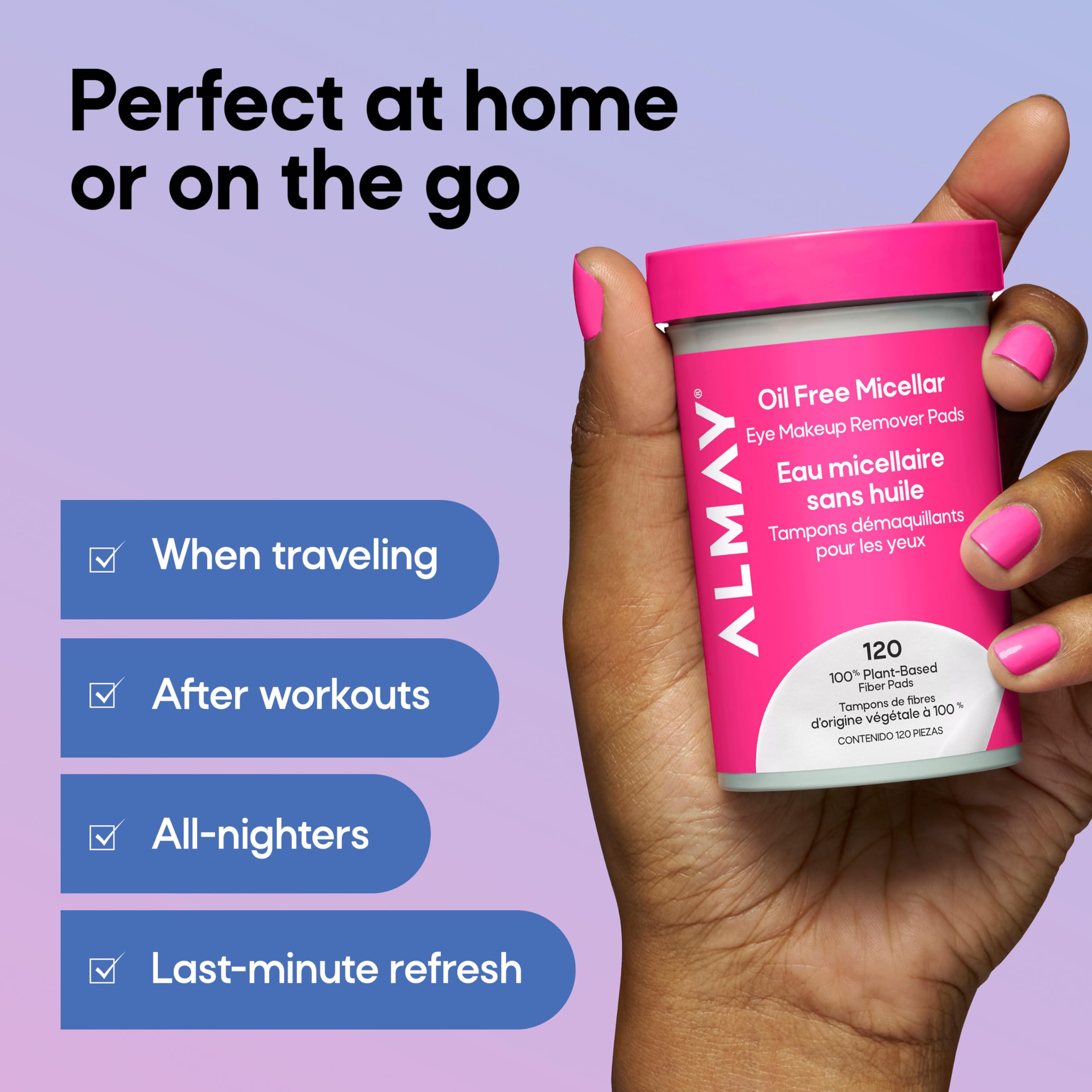 Almay label close-up noting recycled jar material and eco benefit