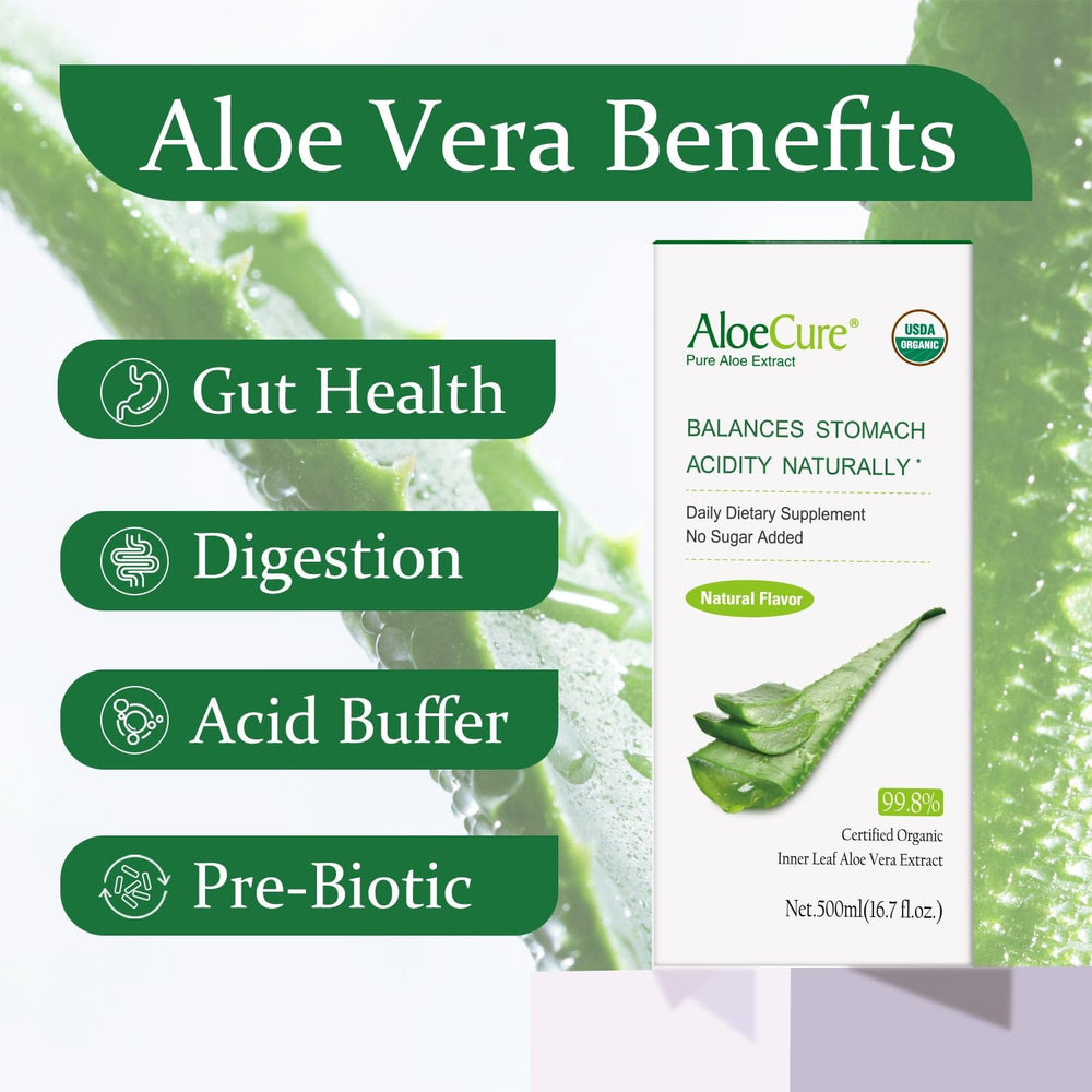 AloeCure bottle close-up displaying natural aloe color and fresh appearance