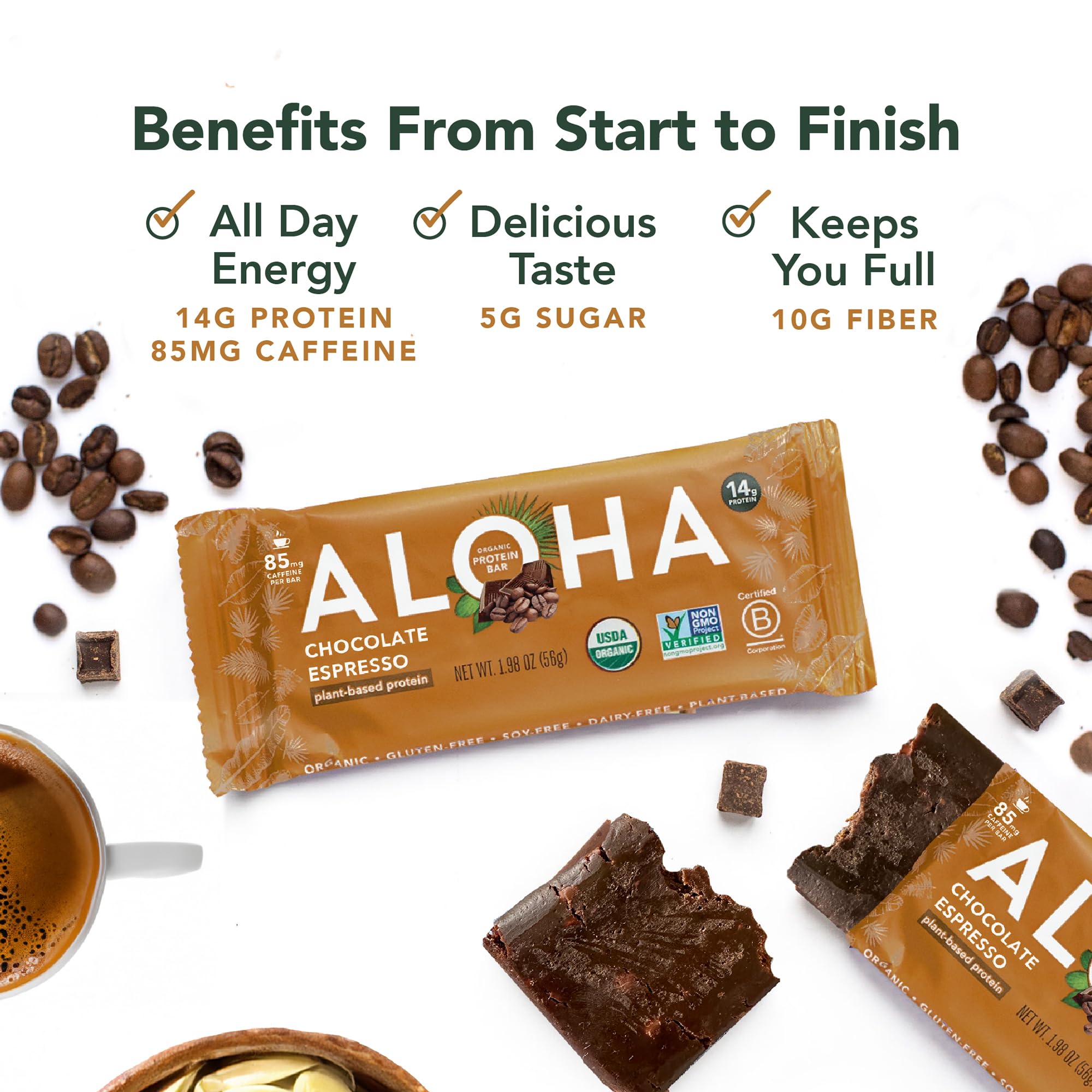 ALOHA bar held in hand for portable snack convenience and energy
