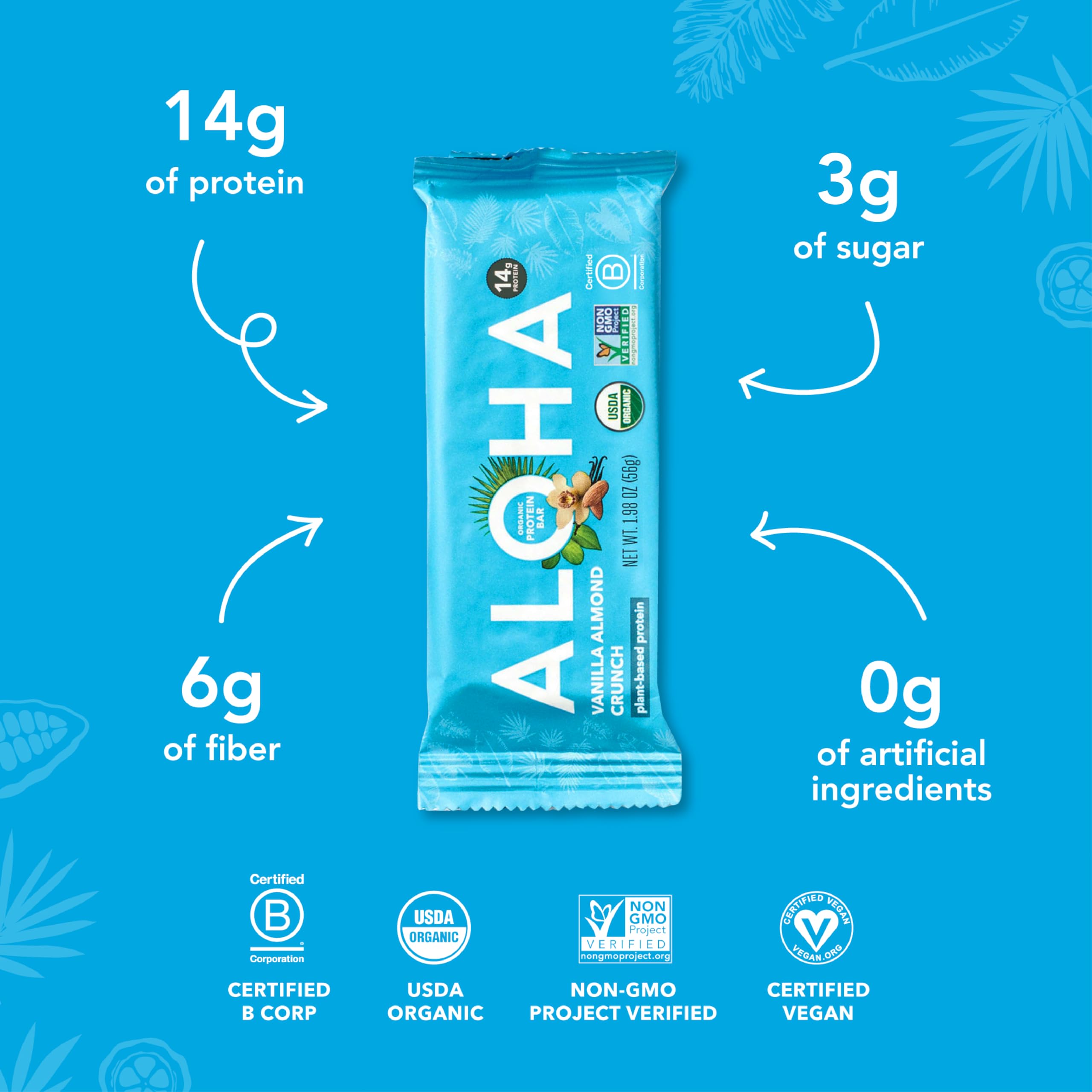ALOHA macro shot of almond pieces and bar texture demonstrating real ingredients and crunchy mouthfeel
