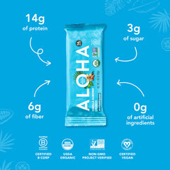 ALOHA macro shot of almond pieces and bar texture demonstrating real ingredients and crunchy mouthfeel
