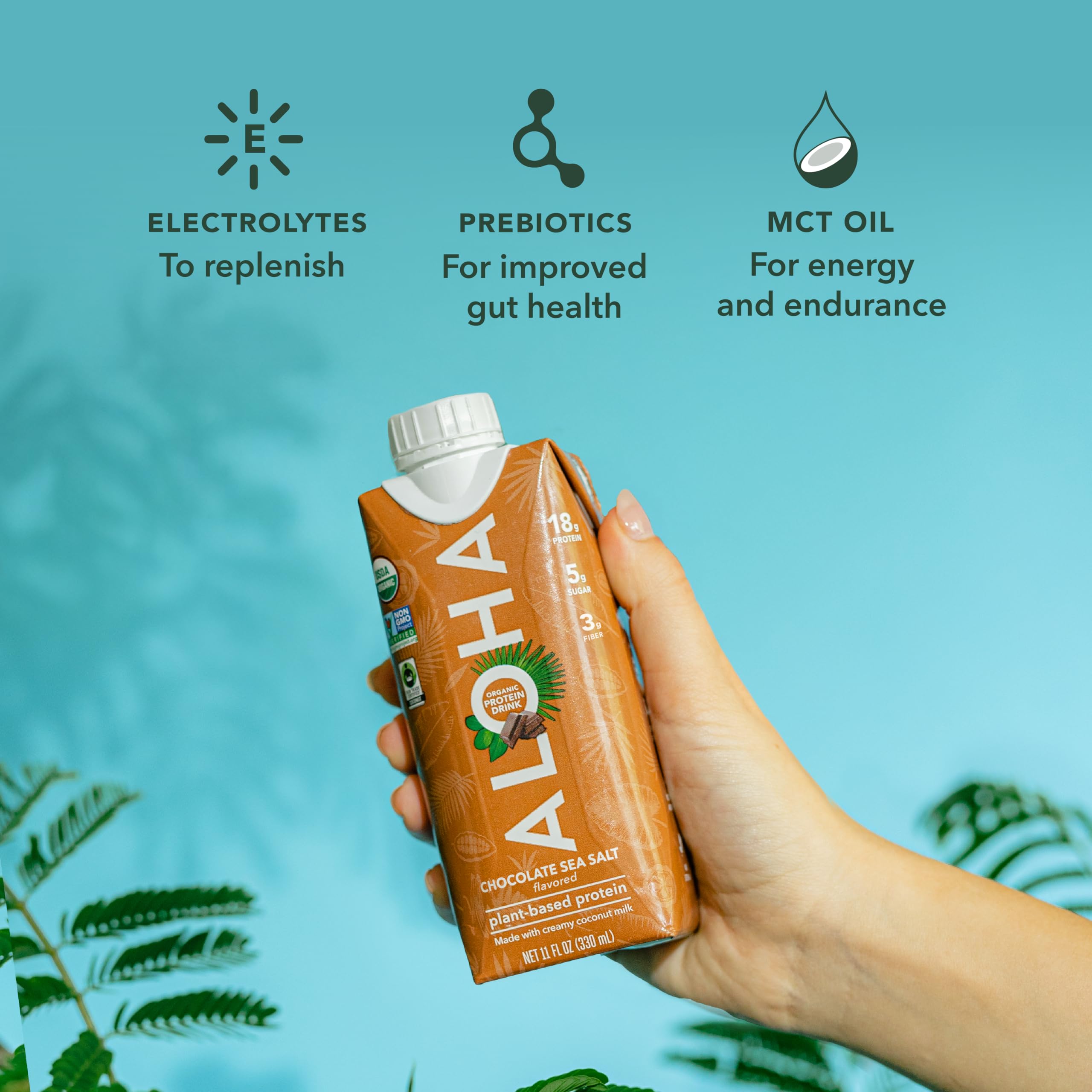 ALOHA side label with nutrition facts and ingredient clarity benefit