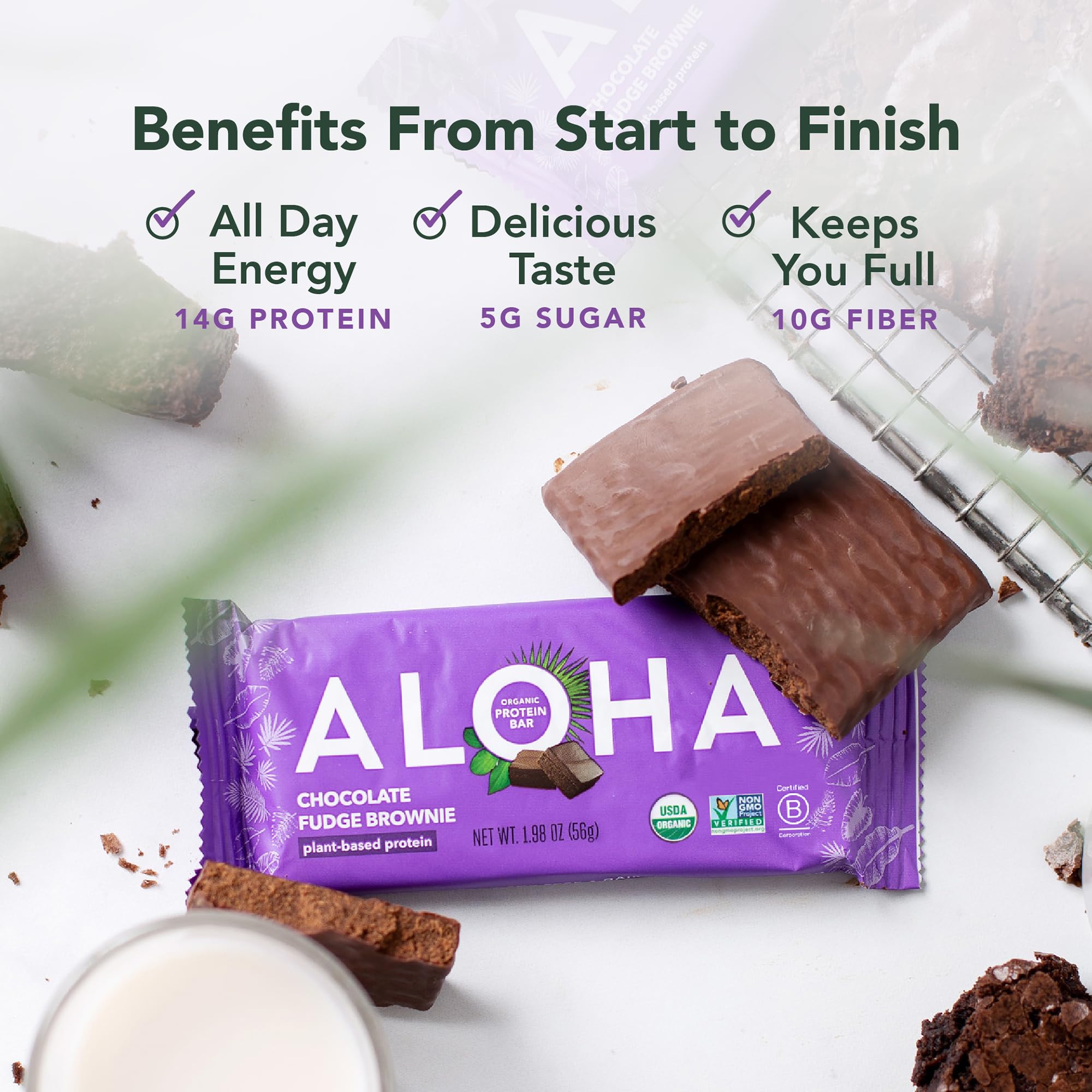ALOHA unwrapped bar displaying chocolate fudge interior and portability