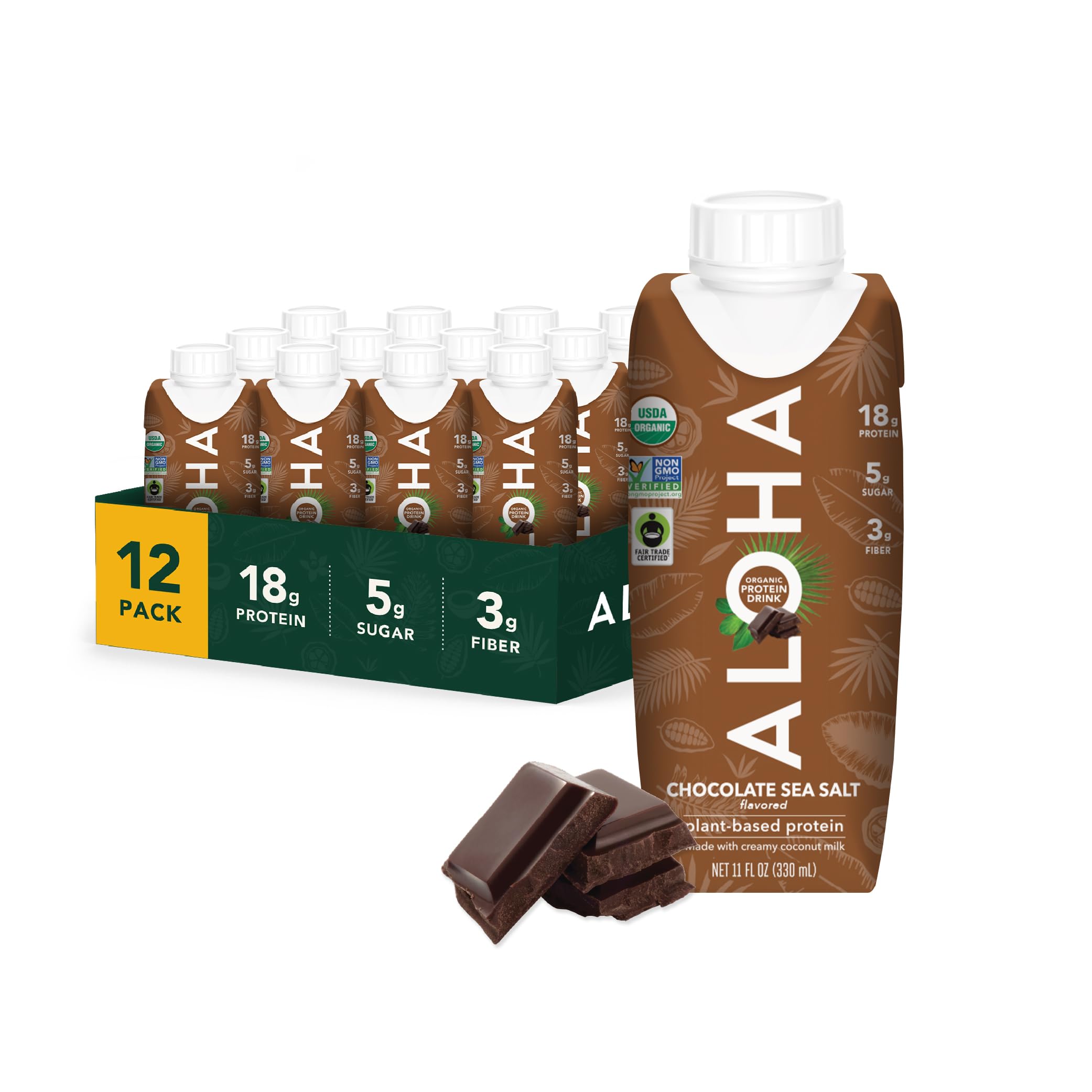 ALOHA front packaging showing Chocolate Sea Salt and benefits