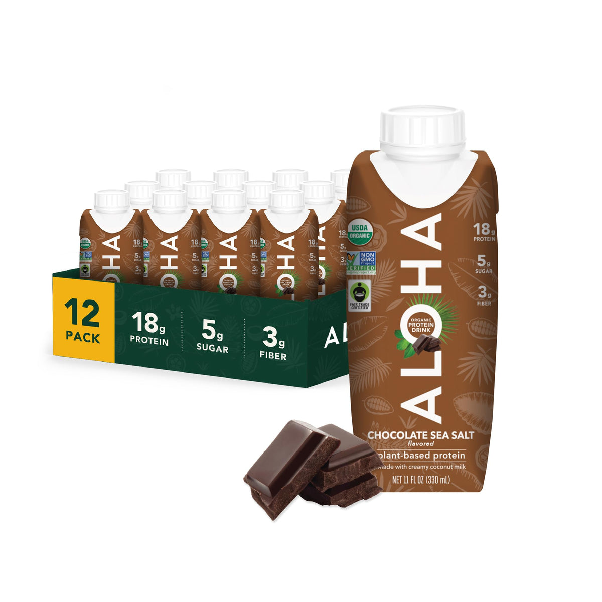 ALOHA front packaging showing Chocolate Sea Salt and benefits