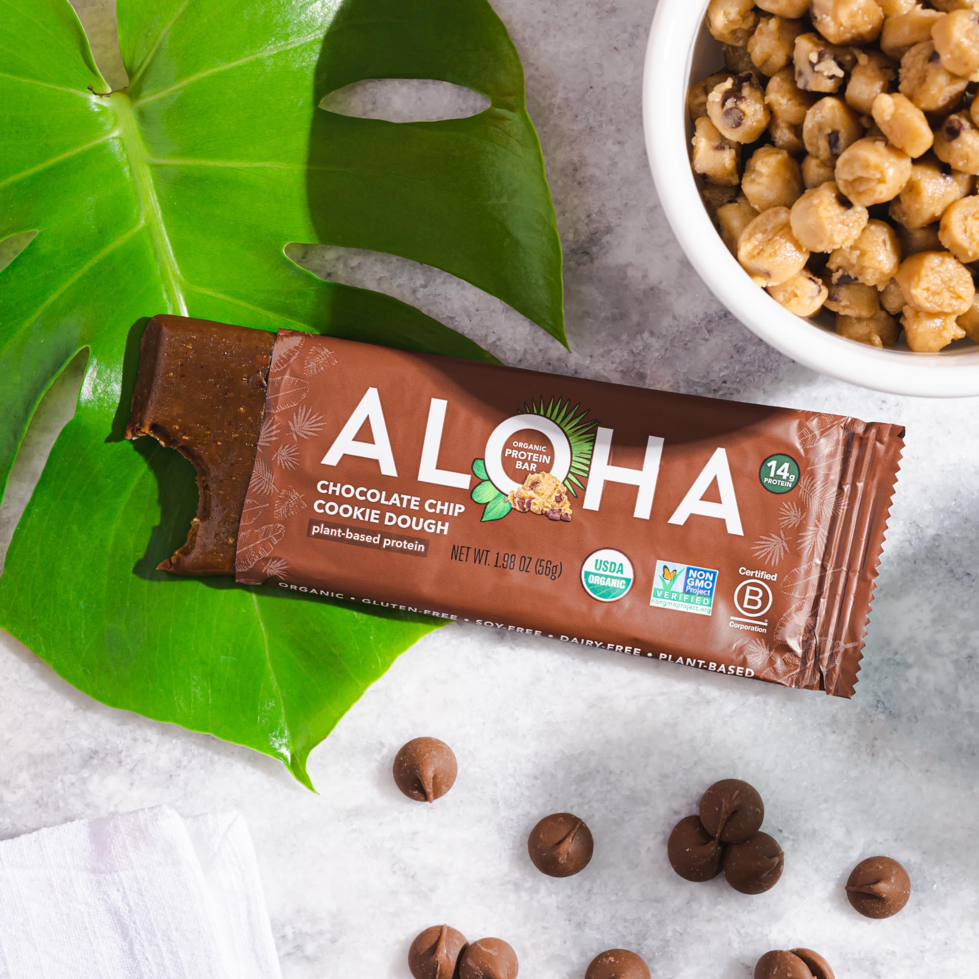 ALOHA bars on a breakfast table showing balanced morning meal option