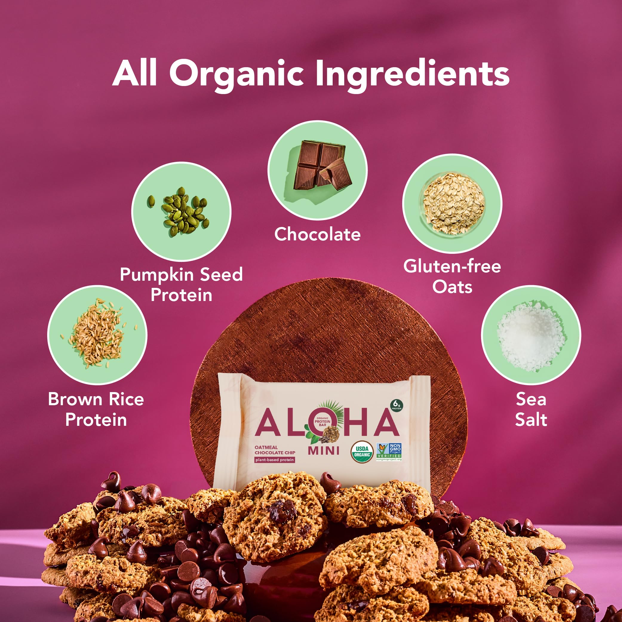 ALOHA nutrition label detail emphasizing organic protein and clean-ingredient transparency