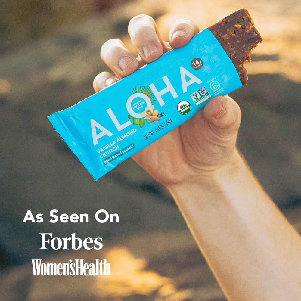 ALOHA nutrition facts and ingredients panel clearly showing organic proteins and low sugar benefits