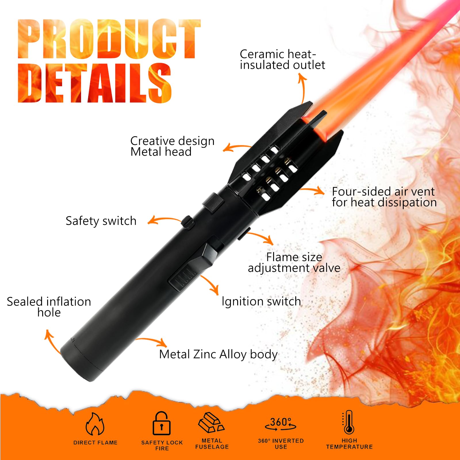 AlpCraft nozzle close-up highlighting heat-resistant ceramic and focused jet flame reliability