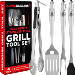 Alpha Grillers front packaging showing complete 4-piece set and benefits