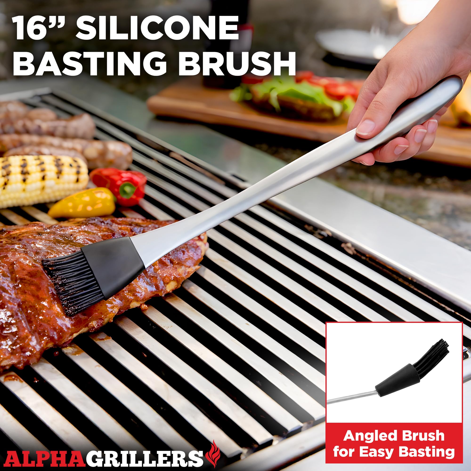 Alpha Grillers tools size comparison showing 18-inch length for heat safety