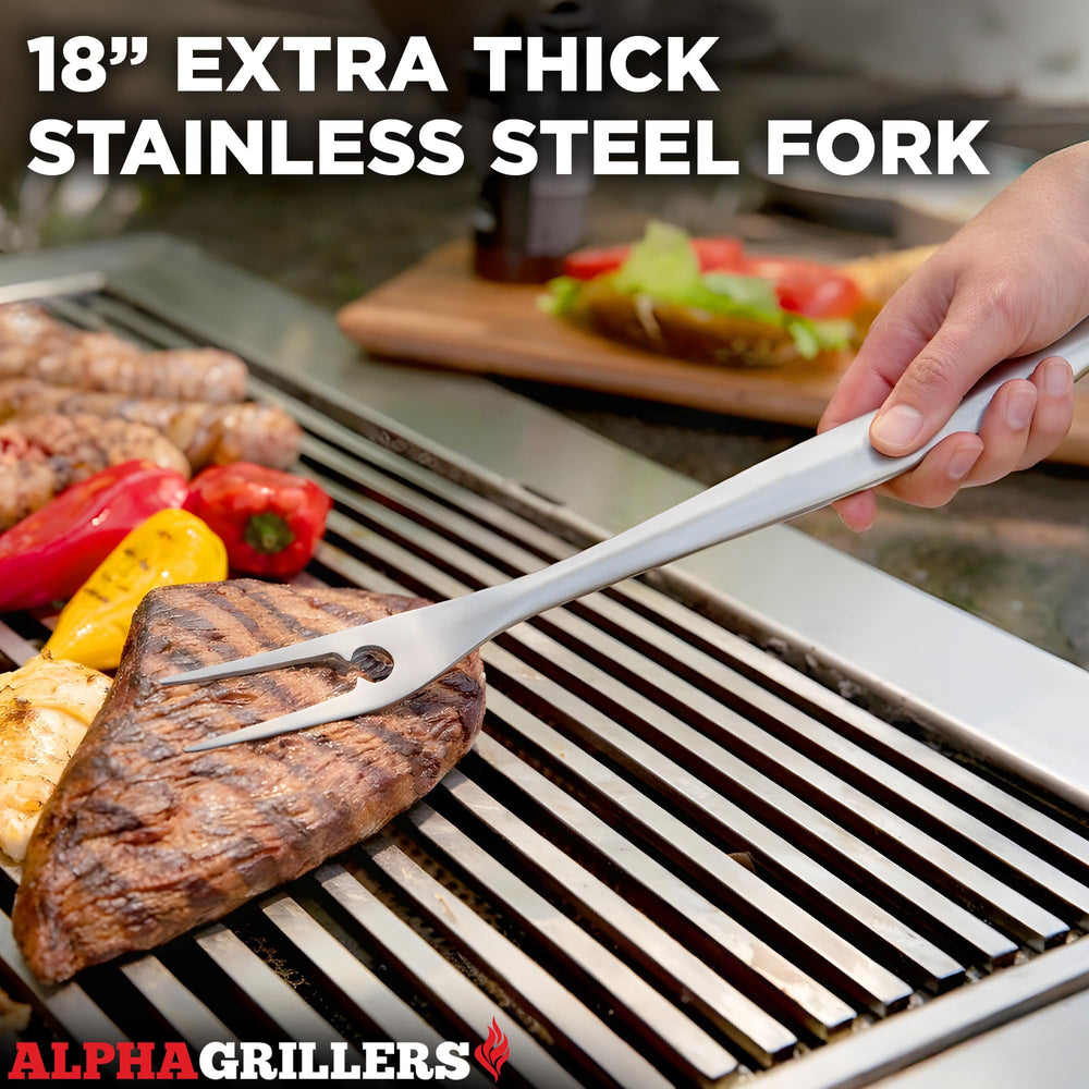 Alpha Grillers tools in use flipping steak on grill for dependable performance