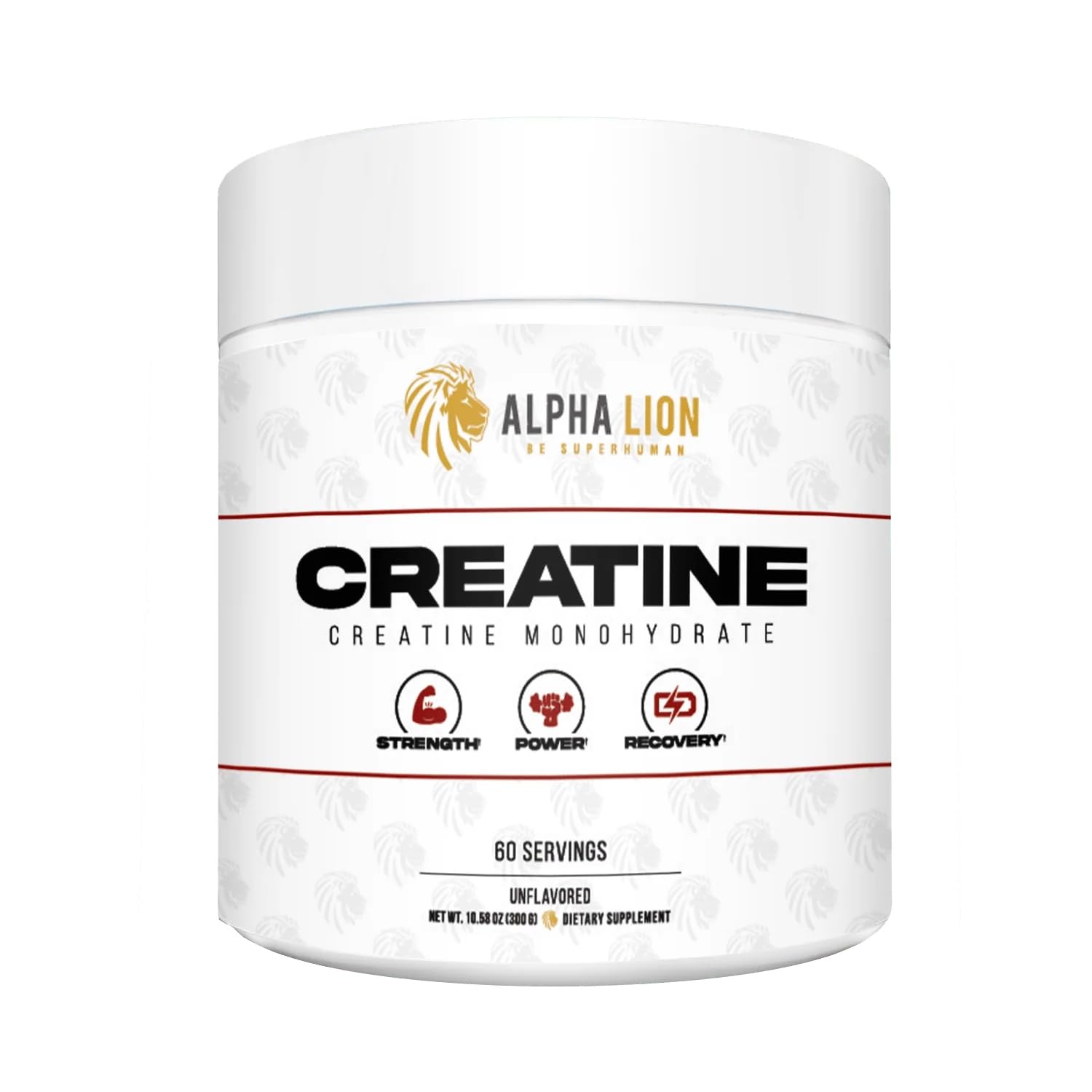 ALPHA LION front packaging showing container and label, clear product identity and benefit