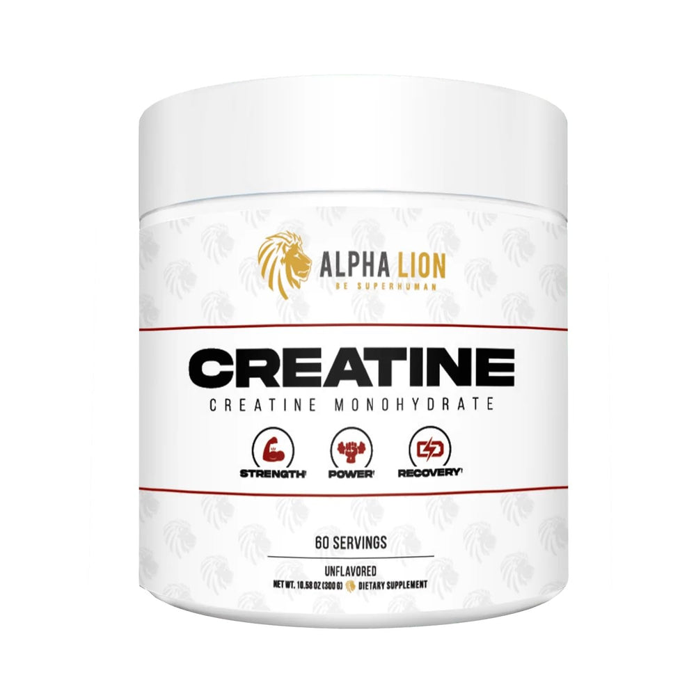 ALPHA LION front packaging showing container and label, clear product identity and benefit