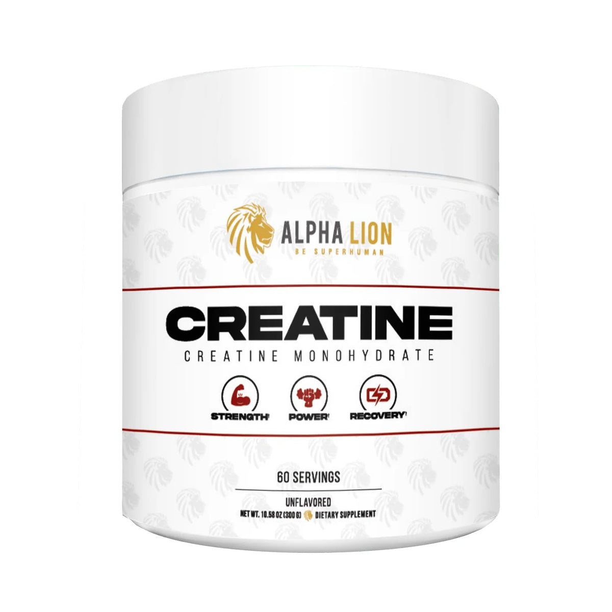 ALPHA LION front packaging showing container and label, clear product identity and benefit
