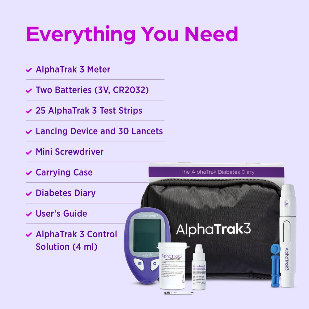 AlphaTRAK kit contents laid out for immediate home testing convenience