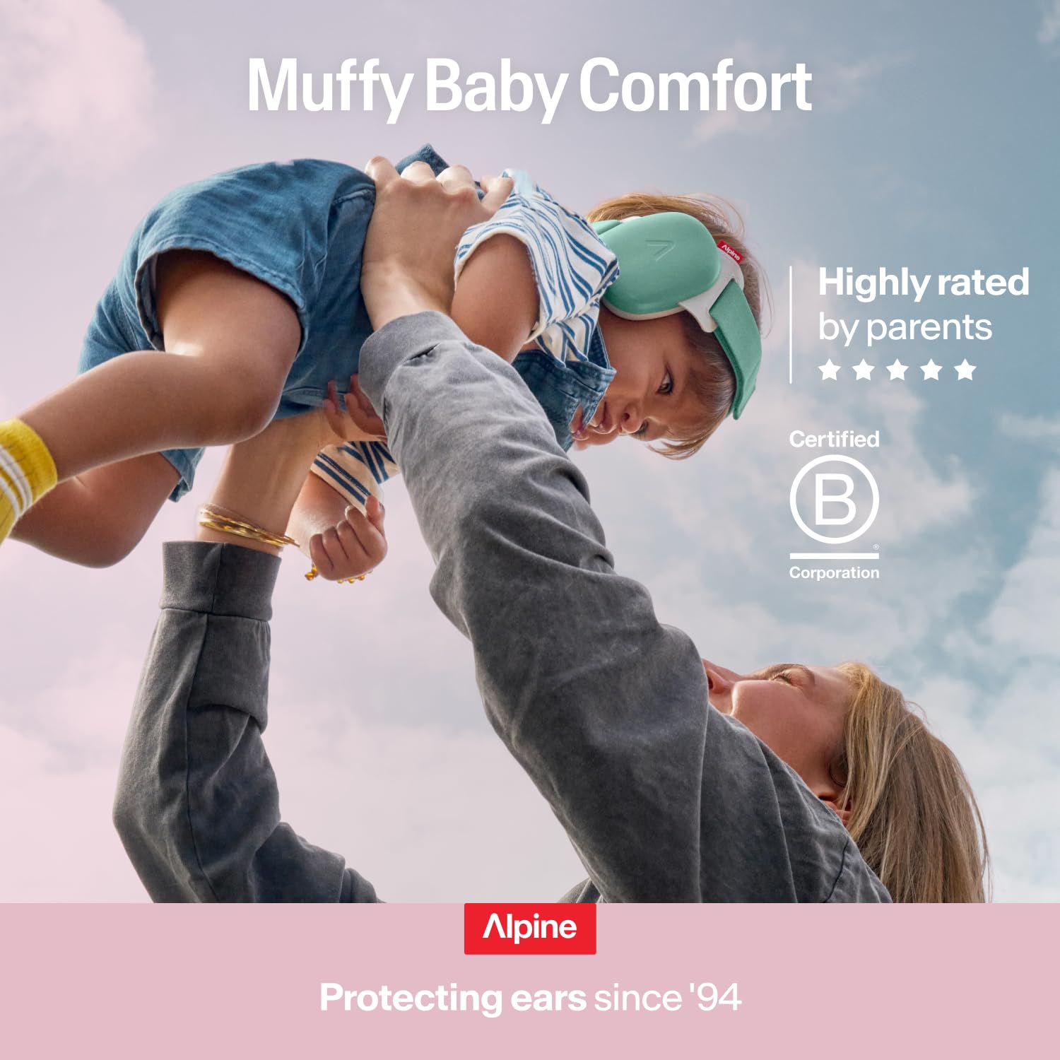 Alpine Muffy Baby lifestyle shot during outing for noisier environments