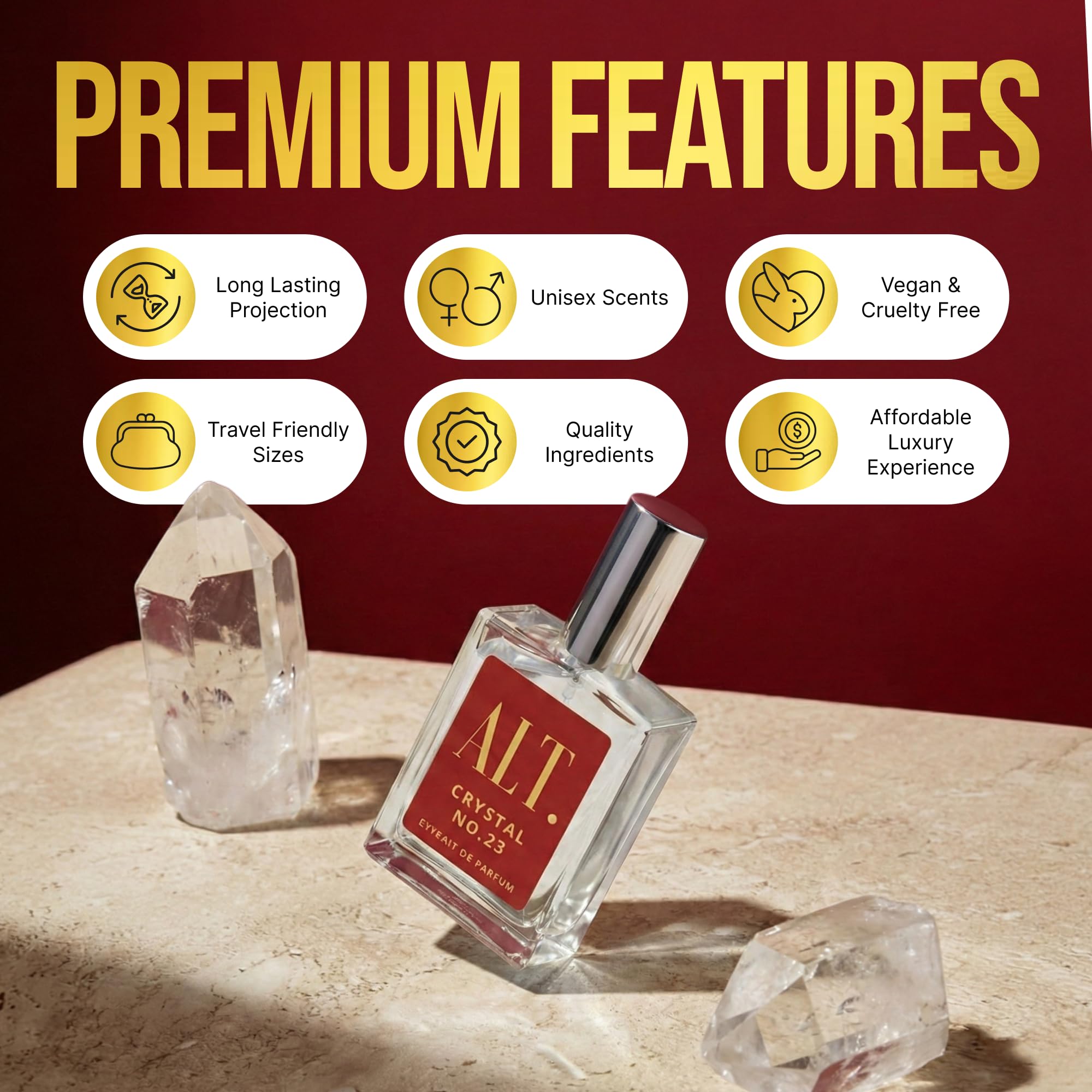 ALT. FRAGRANCES ingredient composition visual suggesting amberwood, jasmine, cedar balance