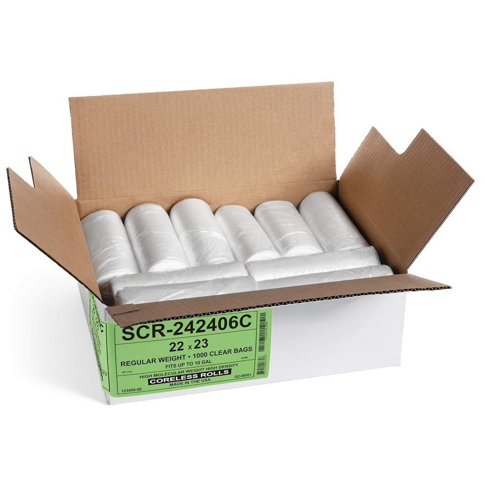 Aluf Plastics coreless roll detail highlighting single-bag dispensing