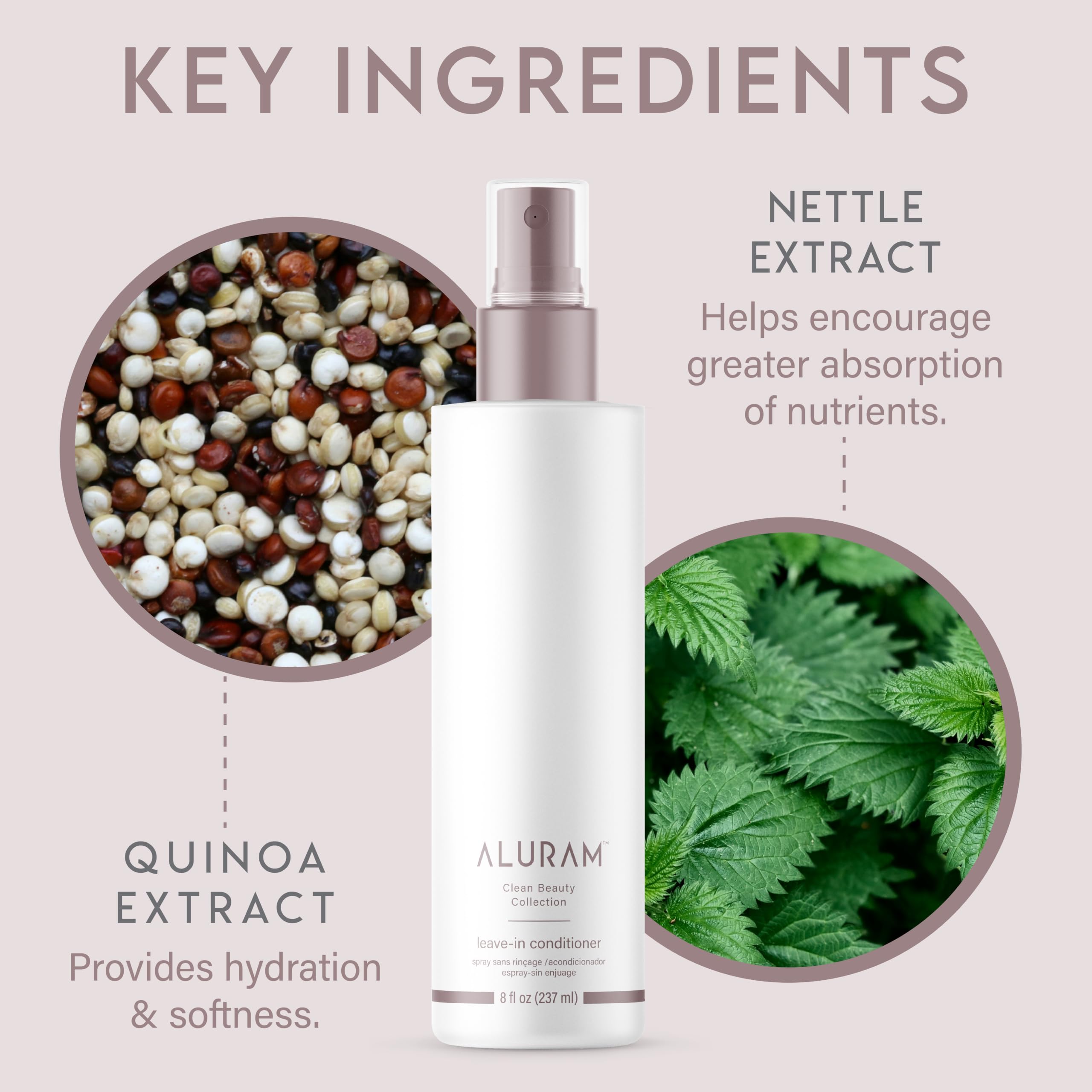 ALURAM label detail highlighting quinoa and nettle benefits