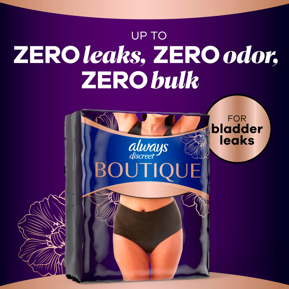 Always Discreet boutique waistband detail showing snug fit and smooth silhouette benefit