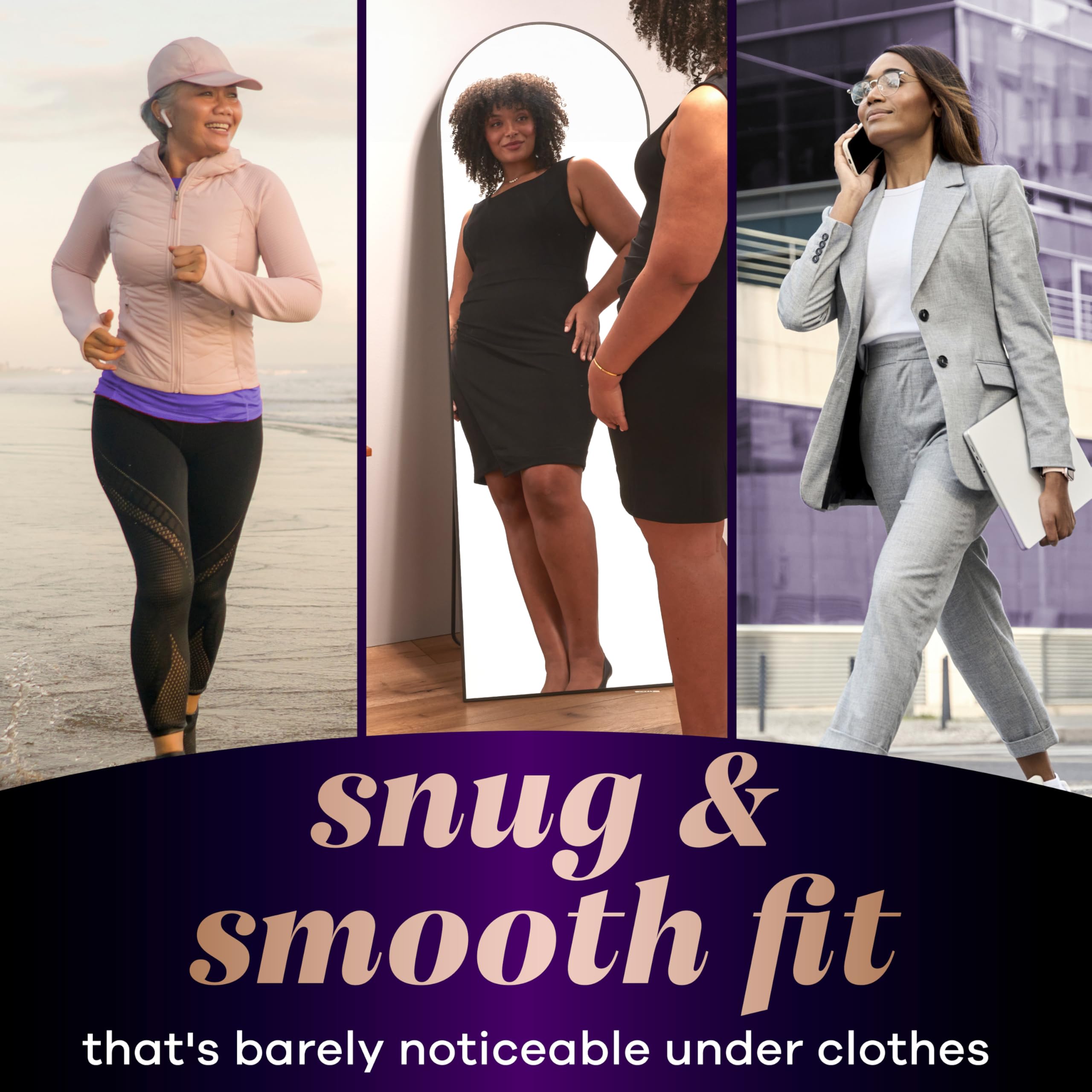 Always Discreet boutique folded flat view highlighting thin profile and comfort benefit