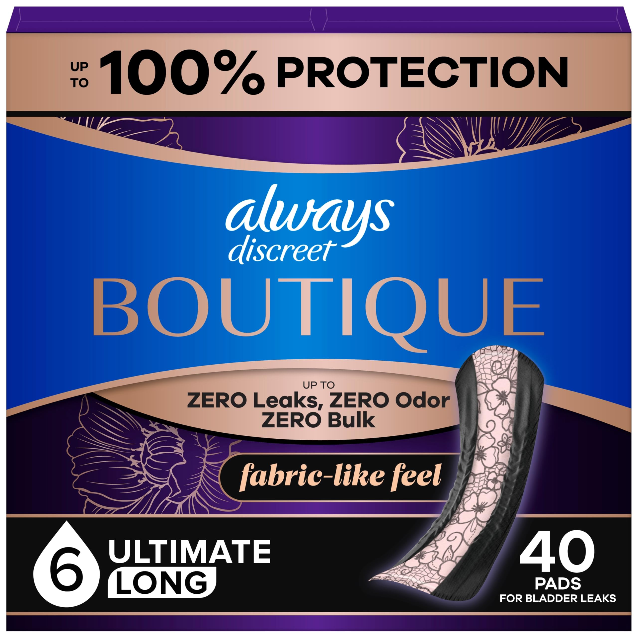 Always Discreet front packaging showing count and benefit