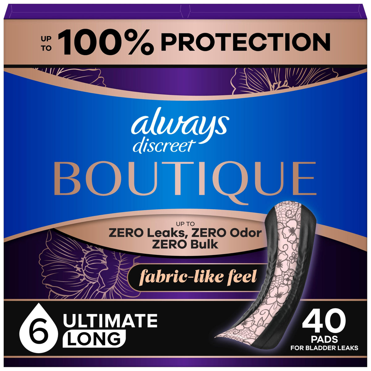 Always Discreet front packaging showing count and benefit