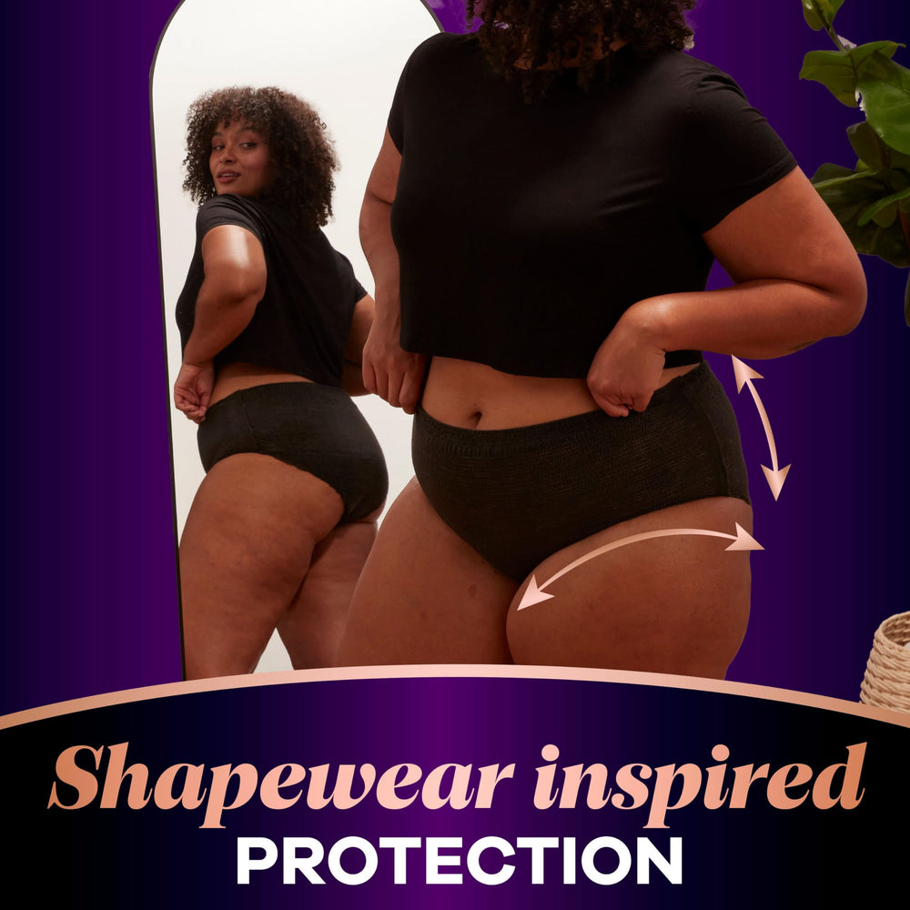 Always Discreet underwear worn under a dress demonstrating discreet coverage