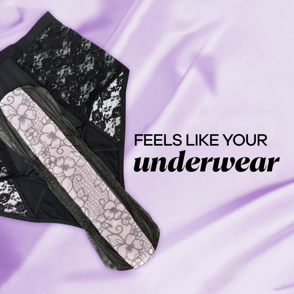 Always Discreet pad size comparison on hand demonstrates coverage