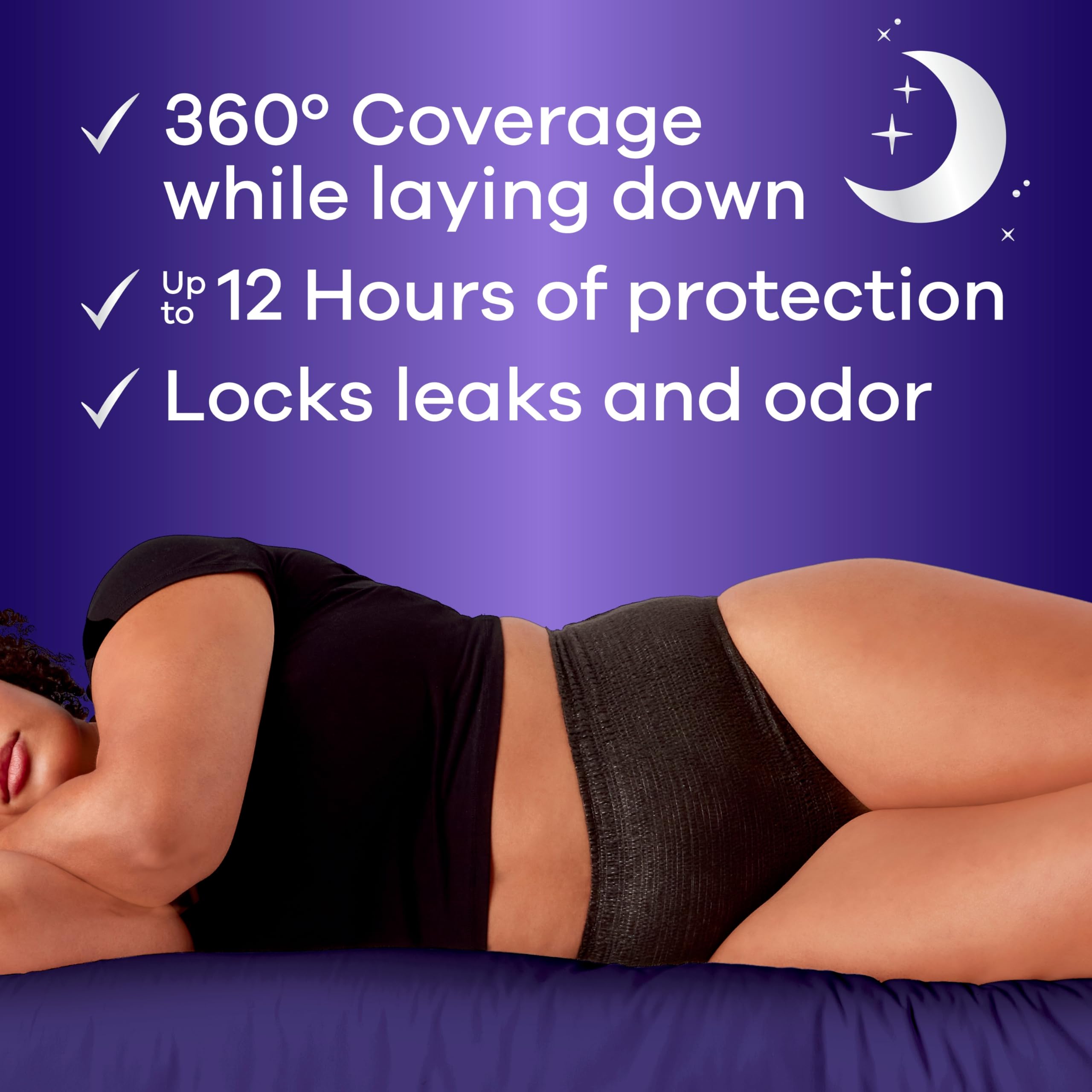 Always Discreet model in pajamas wearing underwear for comfortable nighttime protection