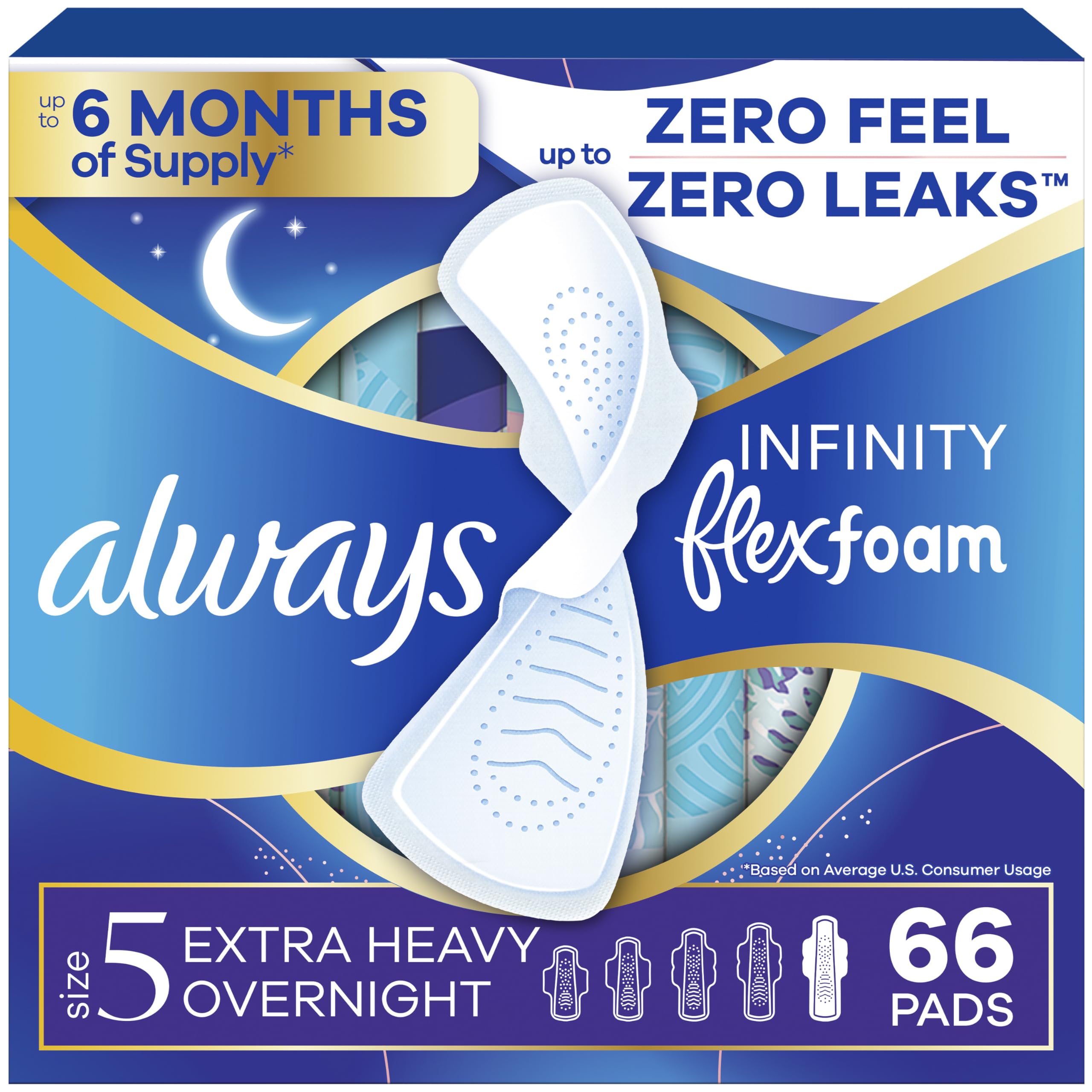 Always Infinity front packaging showing size 5 and benefit of heavy protection