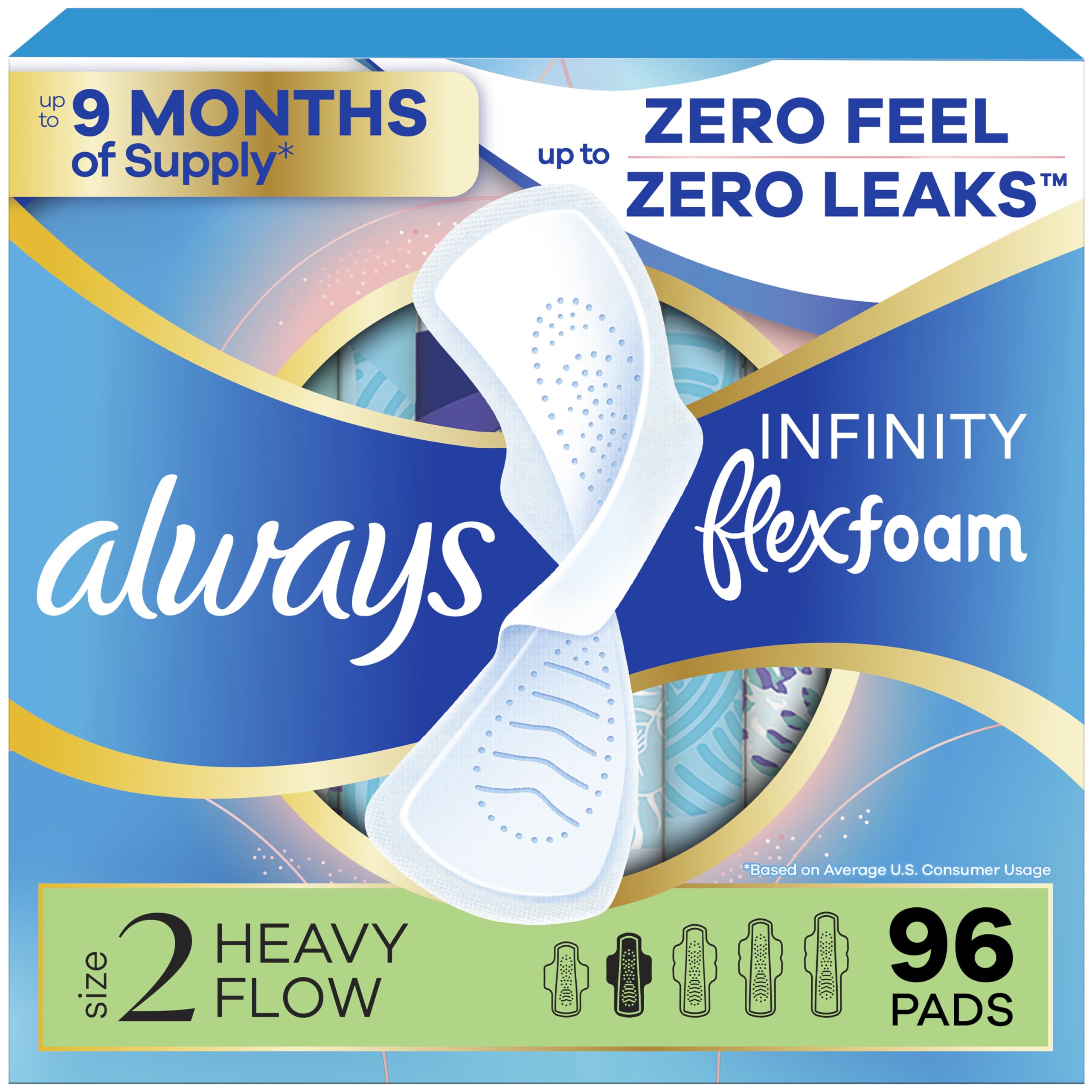 Always Infinity front pack showing 96 count and key benefits for reliable supply