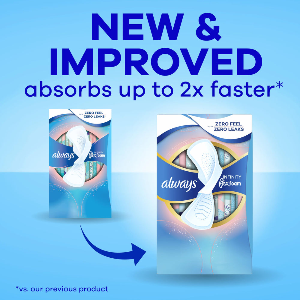 Always Infinity side profile highlighting thinness, offers discreet comfort benefit