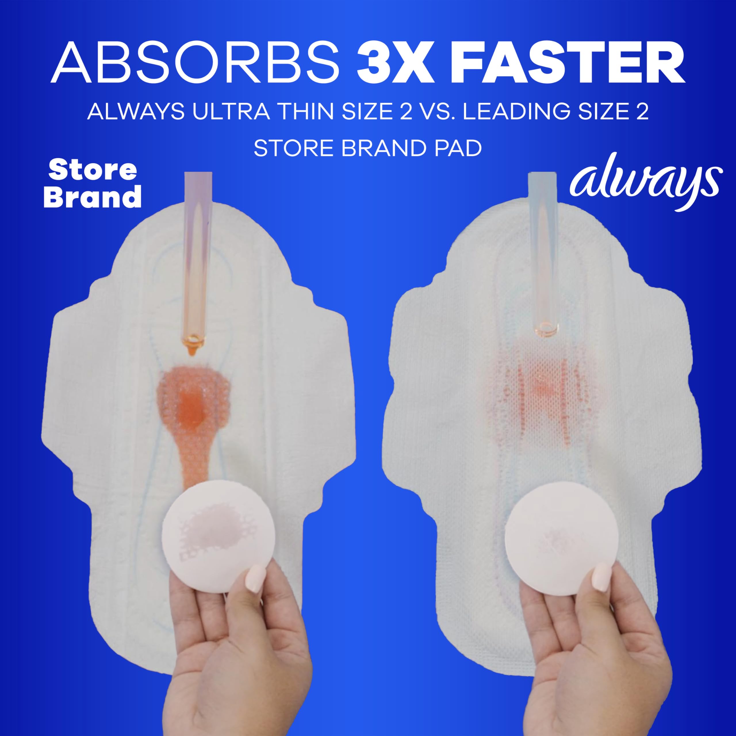 Hand holding an Always Ultra Thin pad to show slim profile and discreet comfort