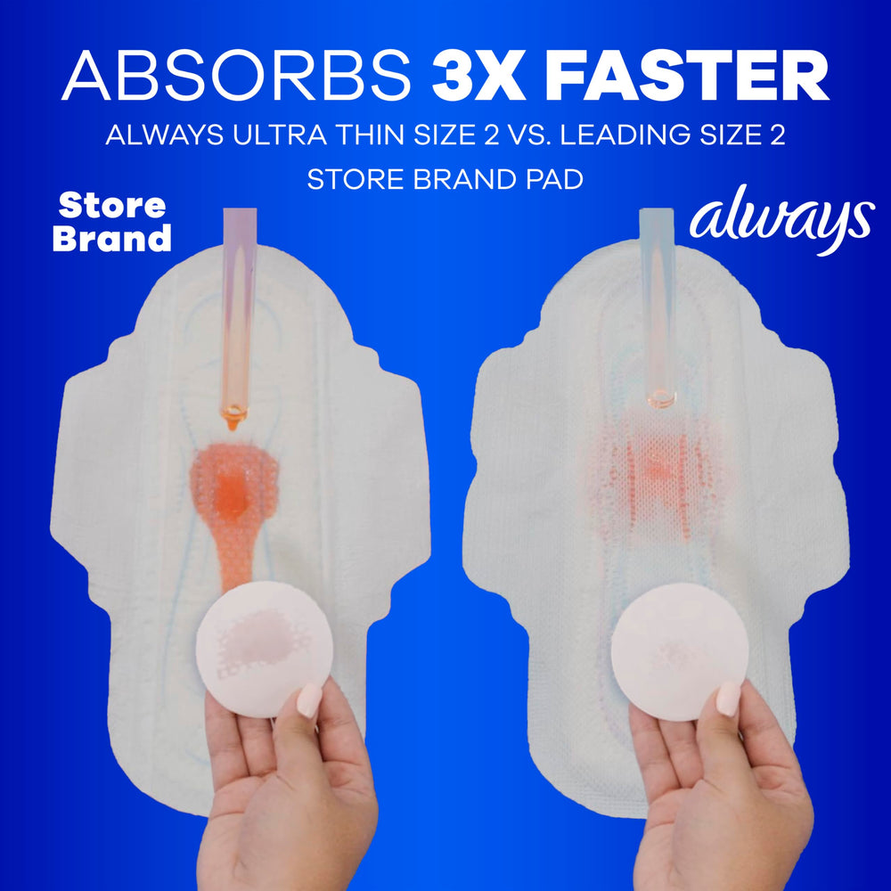 Hand holding an Always Ultra Thin pad to show slim profile and discreet comfort