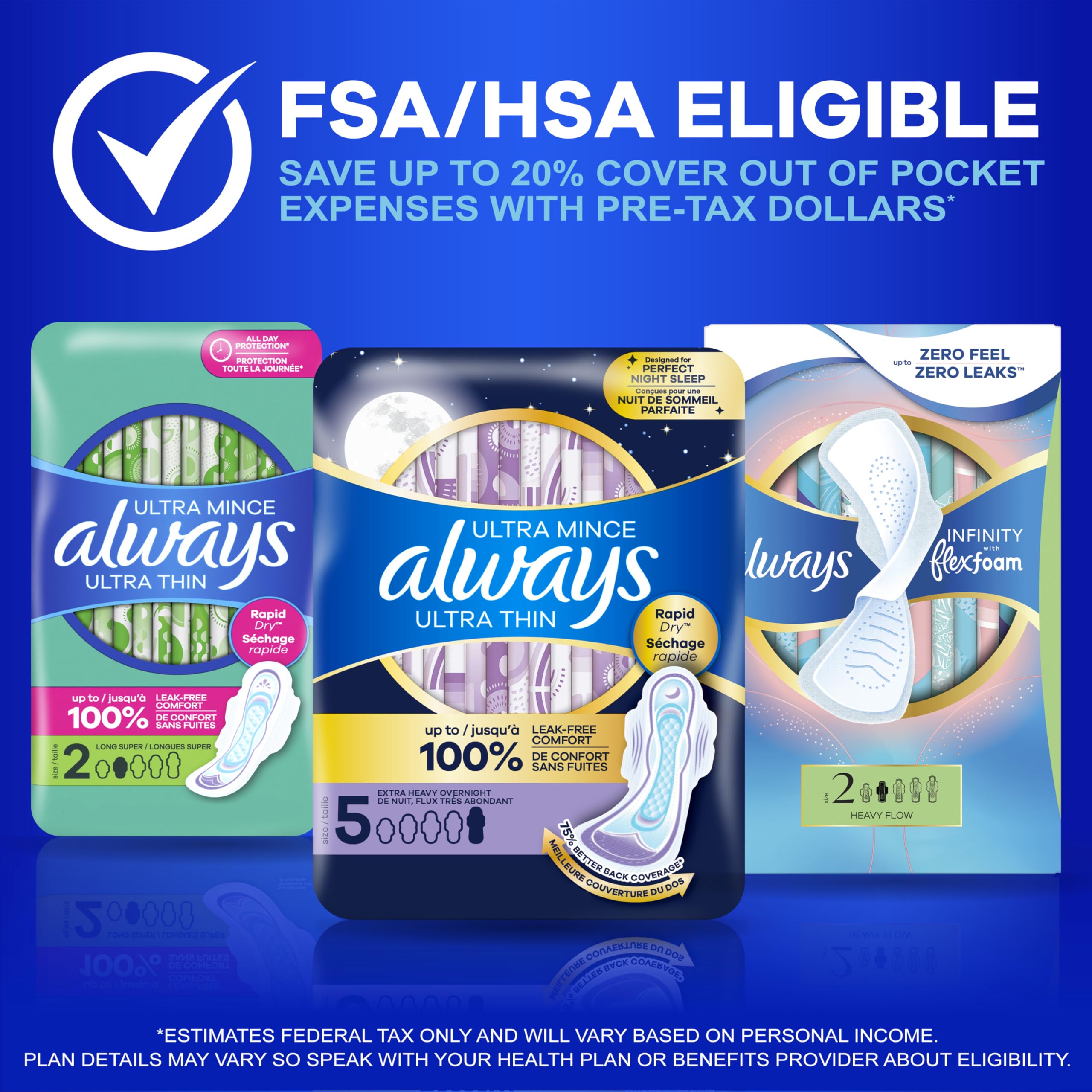 Always Ultra Thin Size 2 stored in a purse, great for on-the-go protection