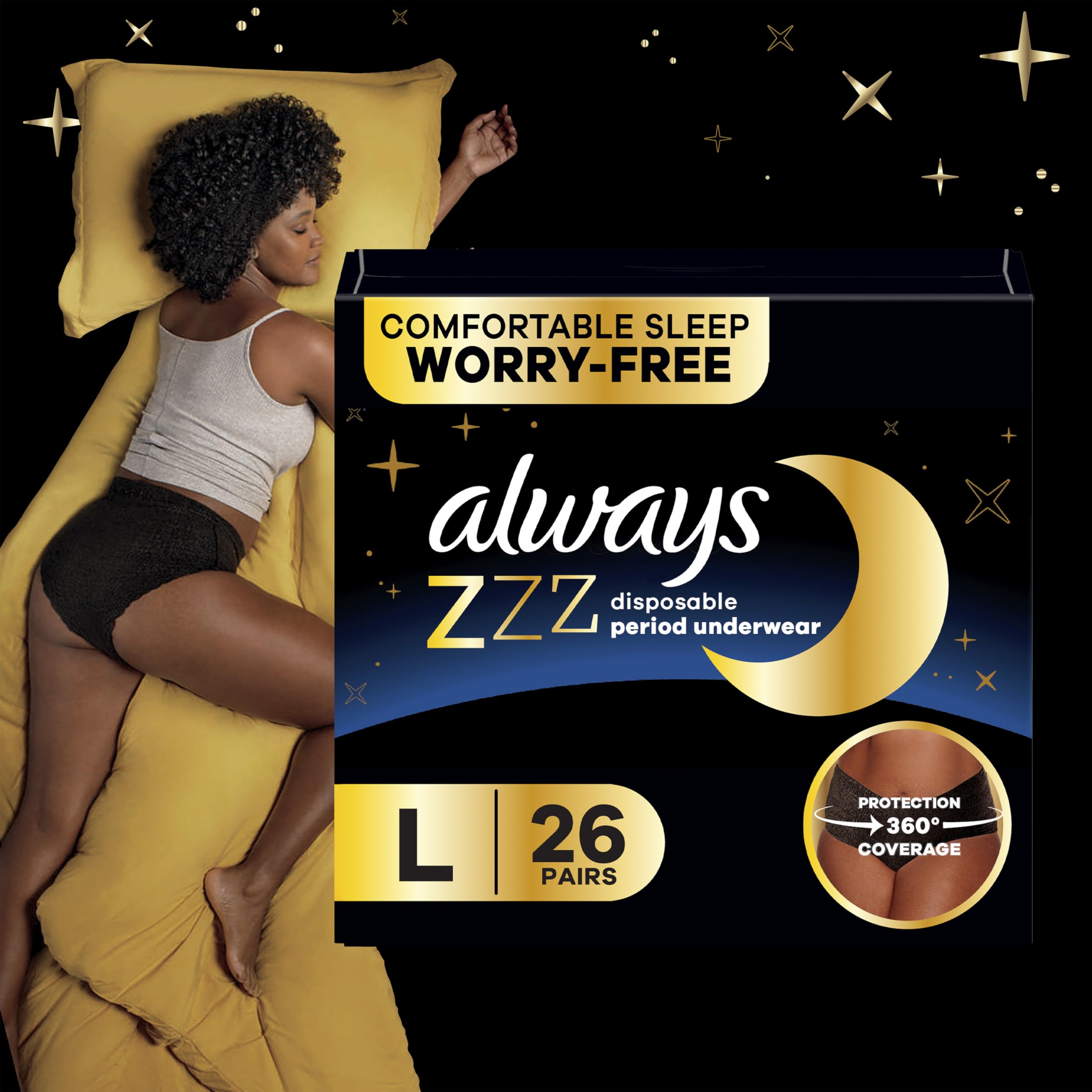 Always ZZZs absorbency diagram with comparison, brand visualizes 5x pad capacity