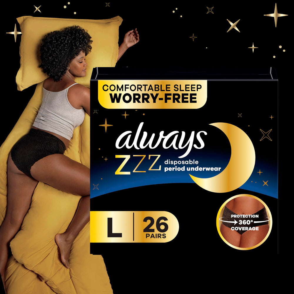 Always ZZZs absorbency diagram with comparison, brand visualizes 5x pad capacity