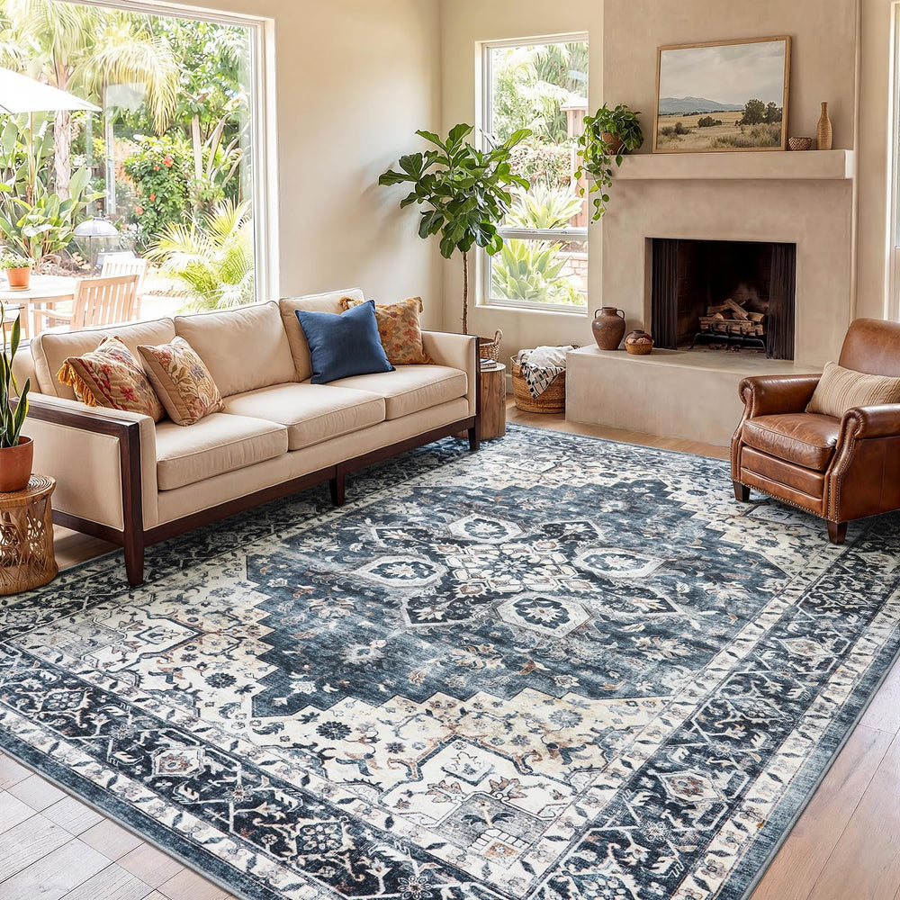AMADA HOMEFURNISHING rug sized under coffee table demonstrating scale