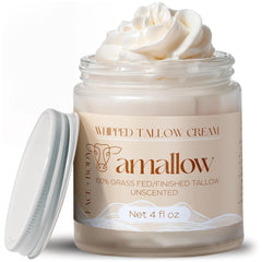 Amallow jar front view showing unscented tallow moisturizer benefit hydration