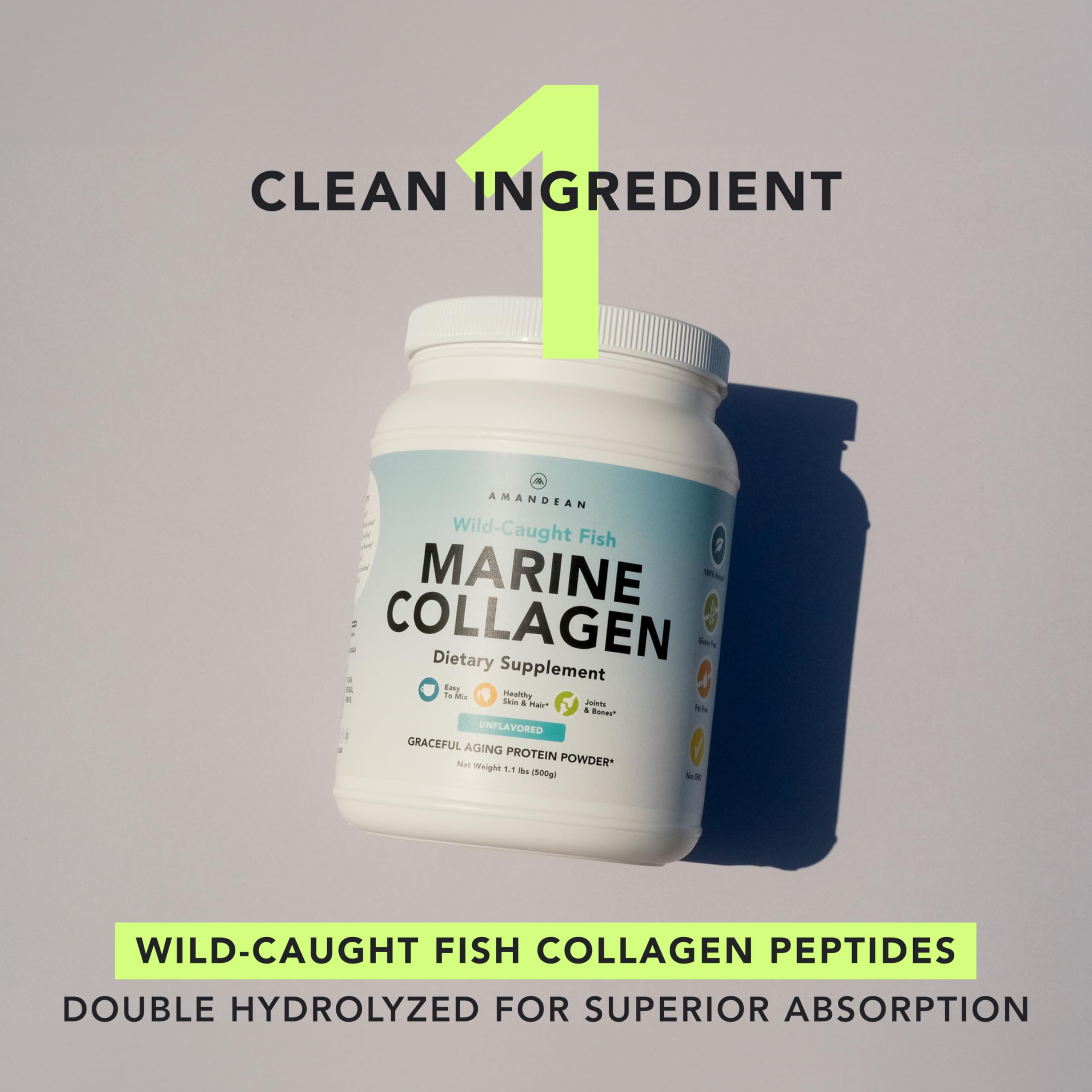 AMANDEAN scoop with powder showing single-ingredient serving convenience