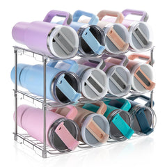 Amaoot front view of full rack holding 12 tumblers and saving cabinet space