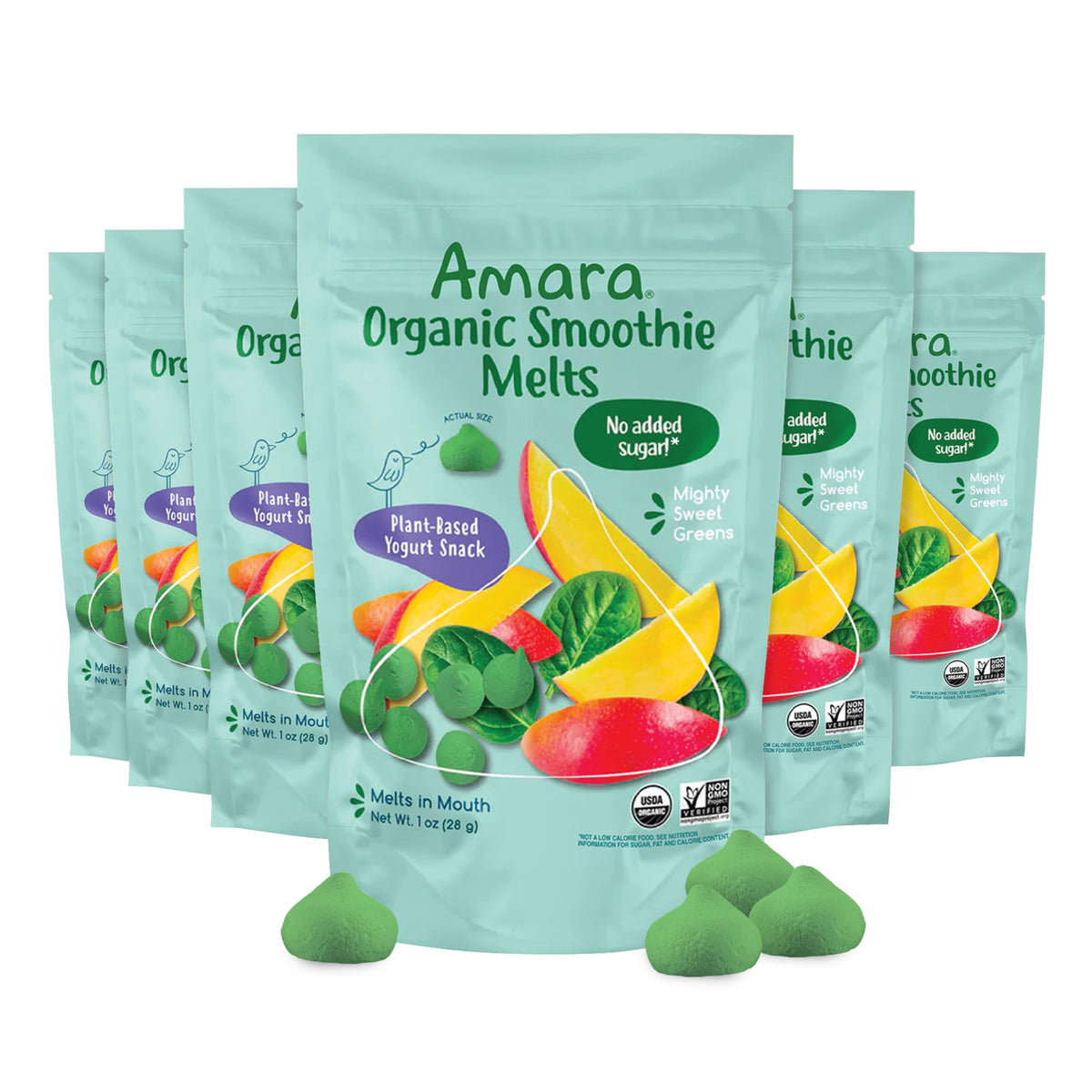Amara front packaging showing Mighty Sweet Greens and easy grab convenience