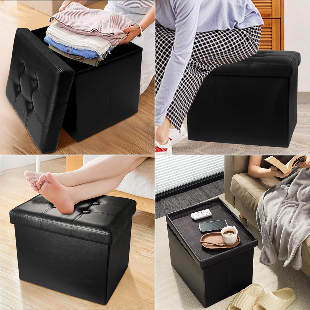 AmasSmile ottoman folded flat to demonstrate compact storage and portability benefit